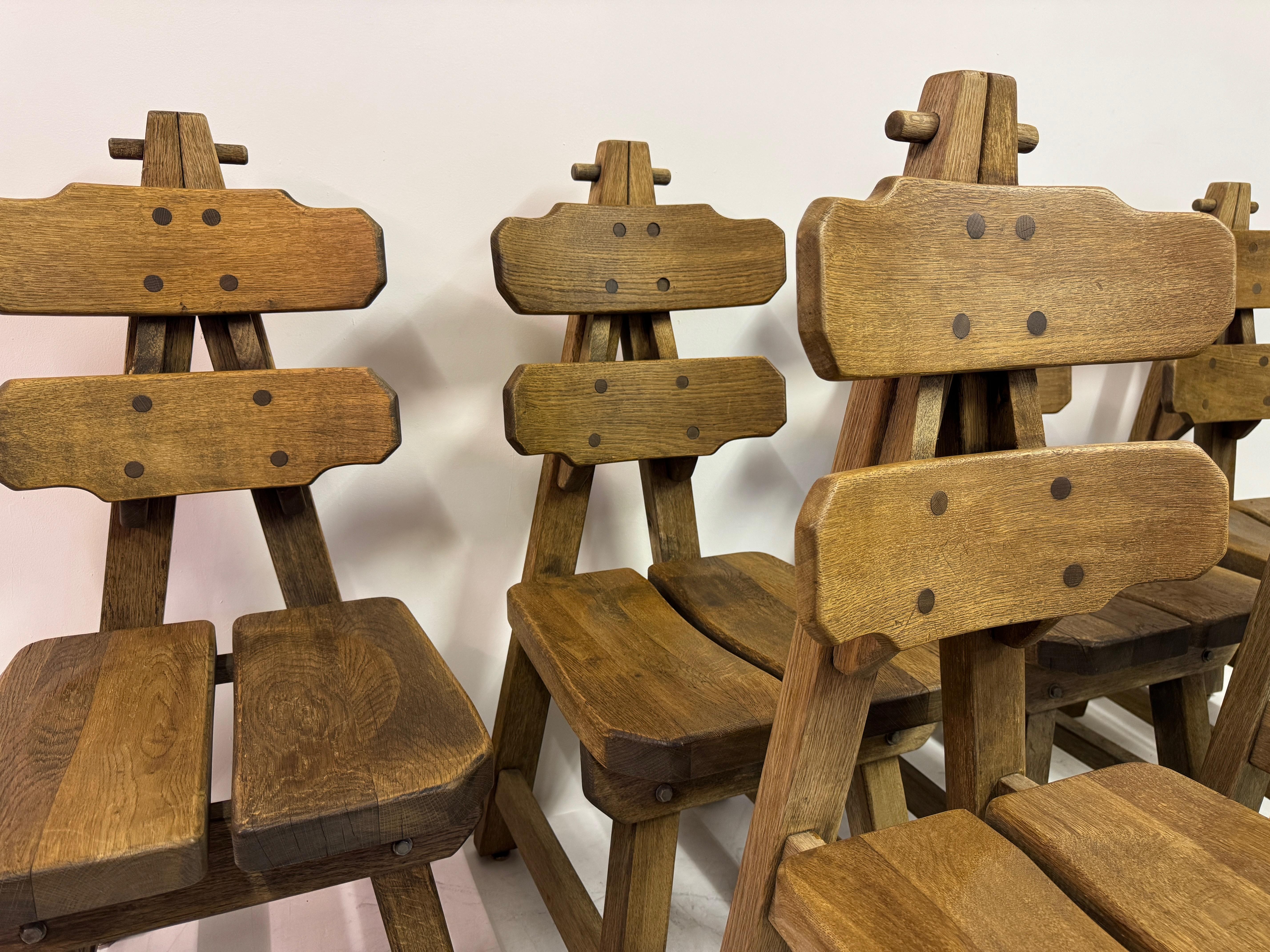 Set of Six Brutalist Dining Chairs in Oak, Low Countries, 1960s For Sale 4