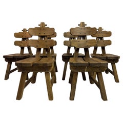 Set di sei sedie da pranzo brutaliste in Oak, Paesi Bassi, anni '60