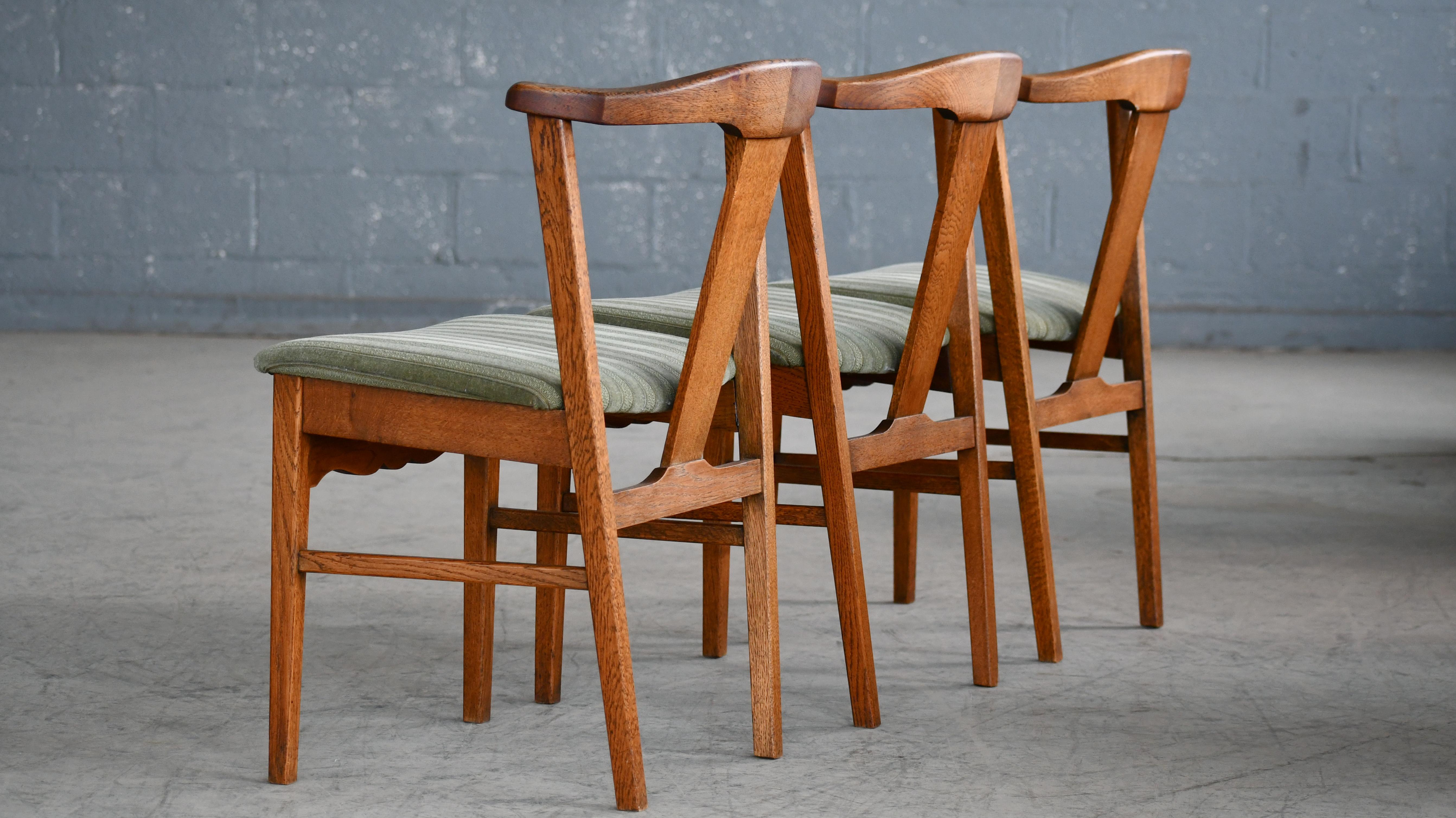 Mid-20th Century Set of Six Brutalist Dining Chairs in Solid Carved Oak by Henning Kjærnulf 60's For Sale