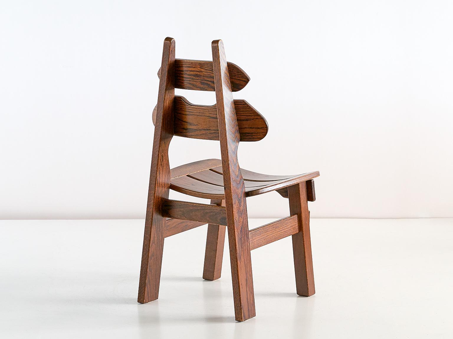 Set of Six Brutalist Dining Chairs in Solid Oak, Spain, 1970s 4