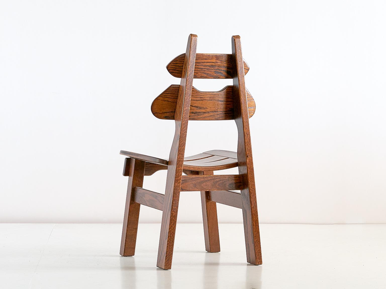 Set of Six Brutalist Dining Chairs in Solid Oak, Spain, 1970s 5