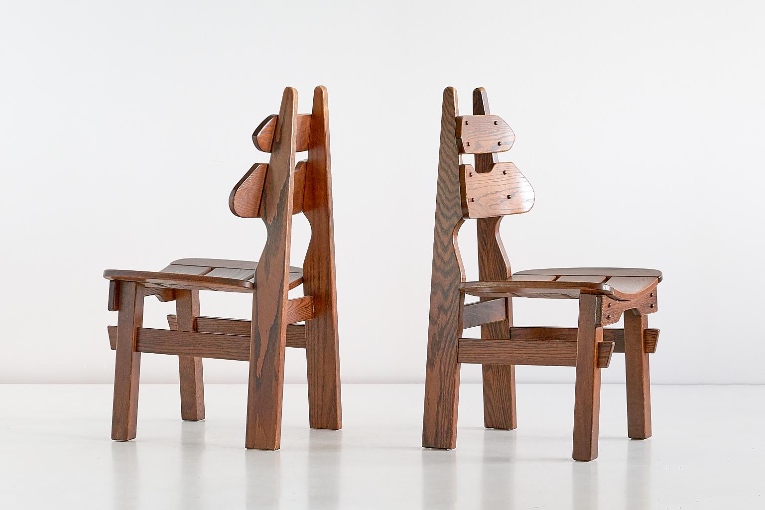 Set of Six Brutalist Dining Chairs in Solid Oak, Spain, 1970s In Good Condition In The Hague, NL