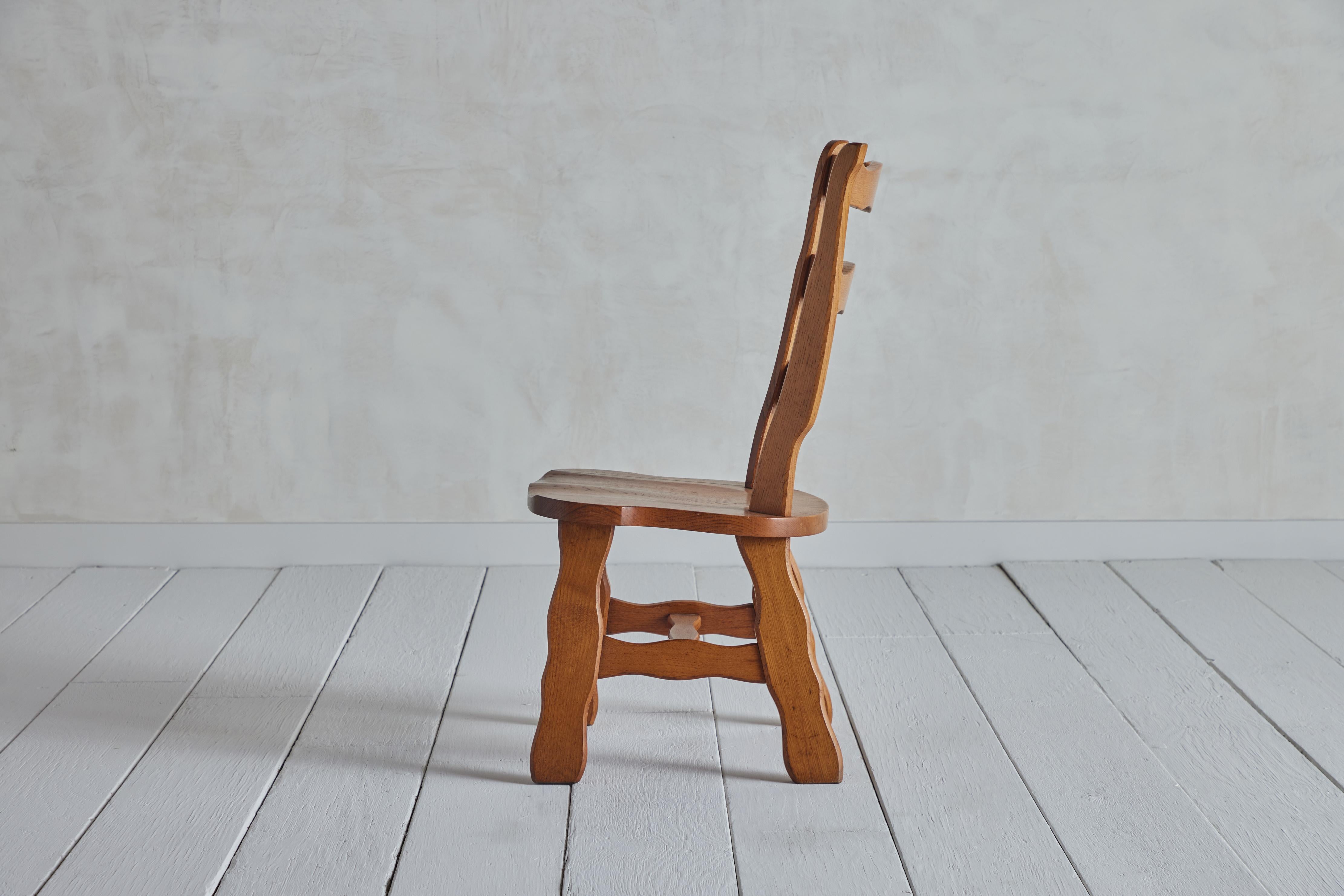 Oak Set of Six Brutalist Ladderback Chairs For Sale