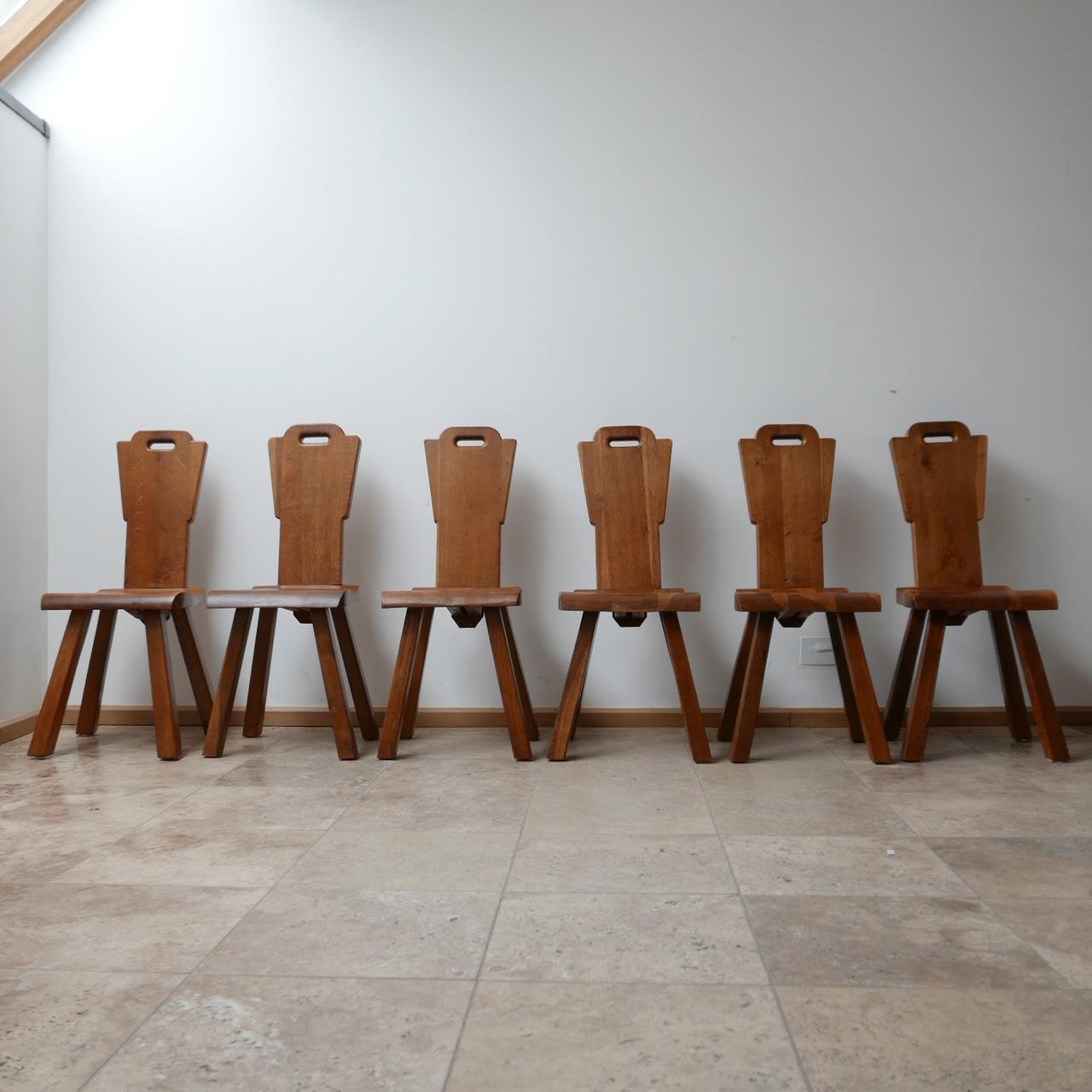 Late 20th Century Set of Six Brutalist Midcentury Belgium Dining Chairs For Sale