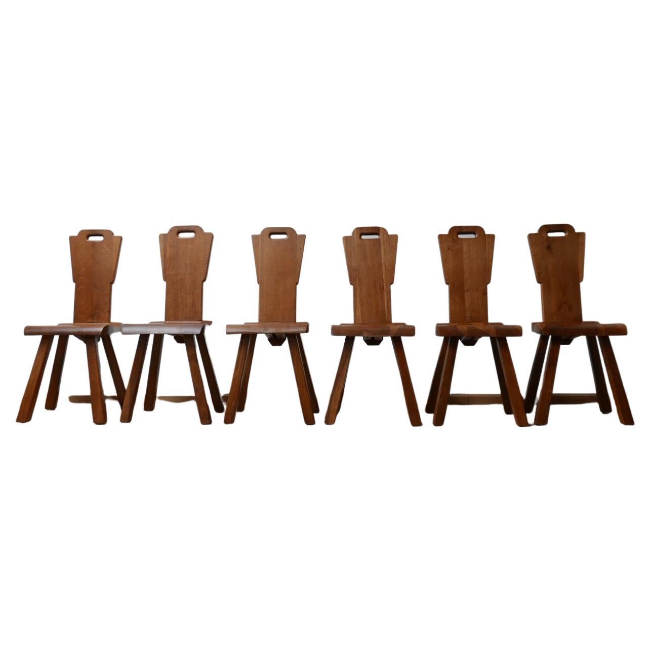 Set of Six Brutalist Midcentury Belgium Dining Chairs For Sale
