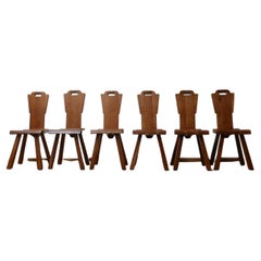 Vintage Set of Six Brutalist Midcentury Belgium Dining Chairs