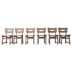 Set of Six Brutalist Mid-Century Oak Dining Chairs '6'