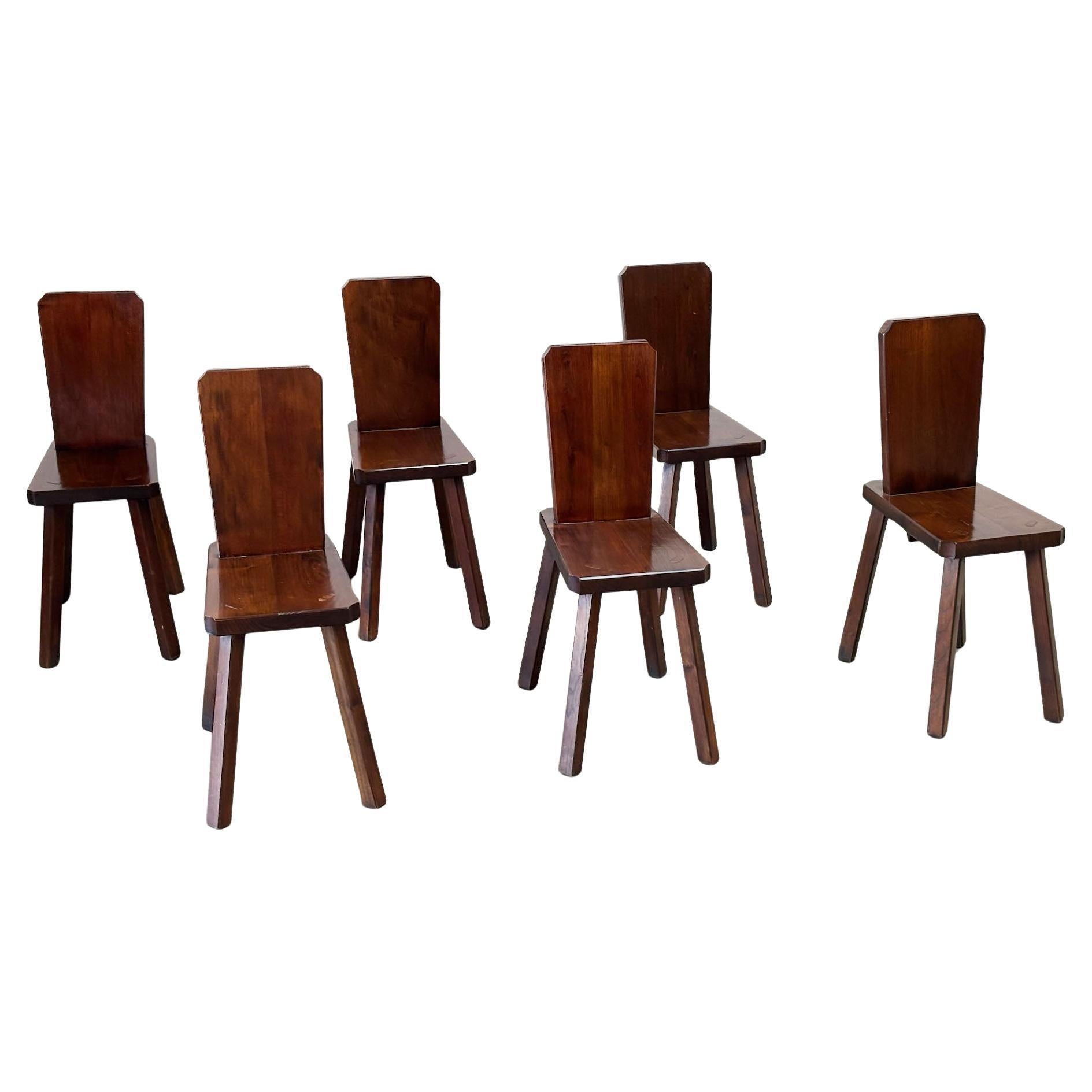 Set of six brutalist naïve dining chairs