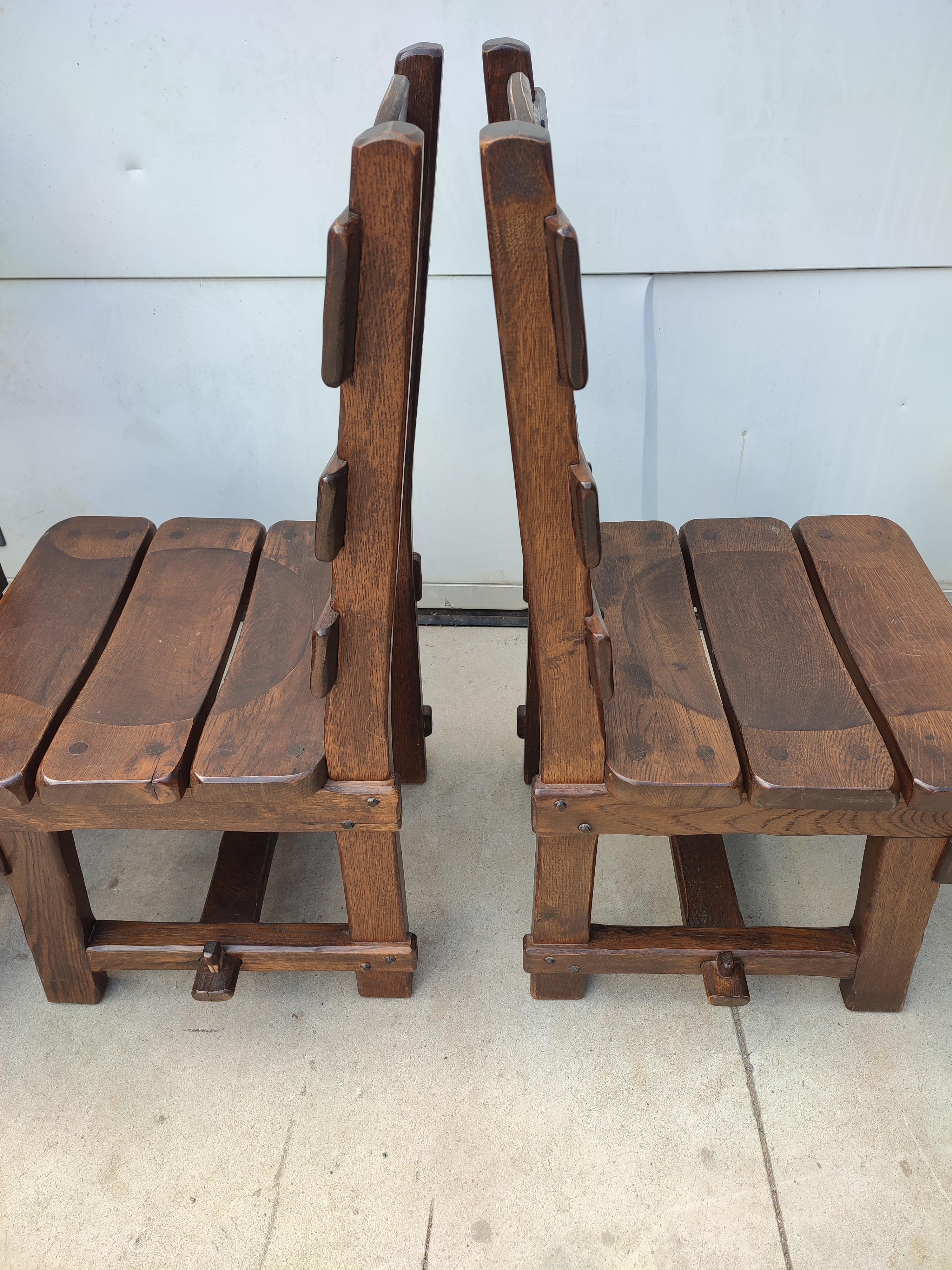 Mid-20th Century Set of Six Brutalist Oak Dining Chairs Made in Belgium For Sale