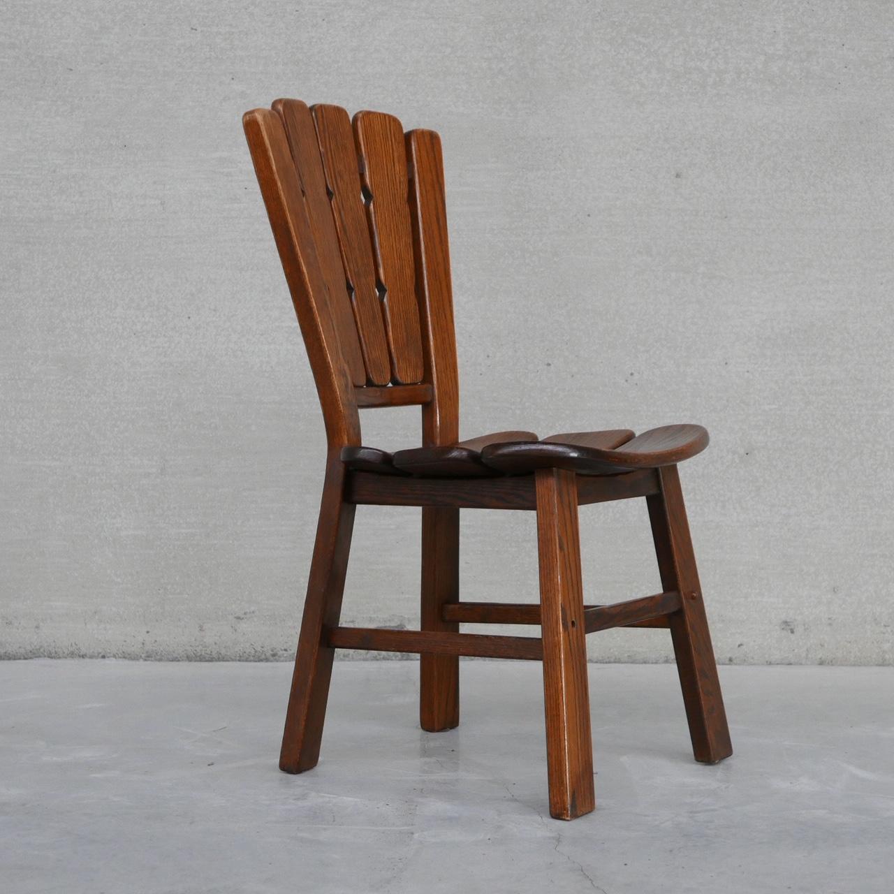 Set of Six Brutalist Oak Dutch Dining Chairs '6' For Sale 6