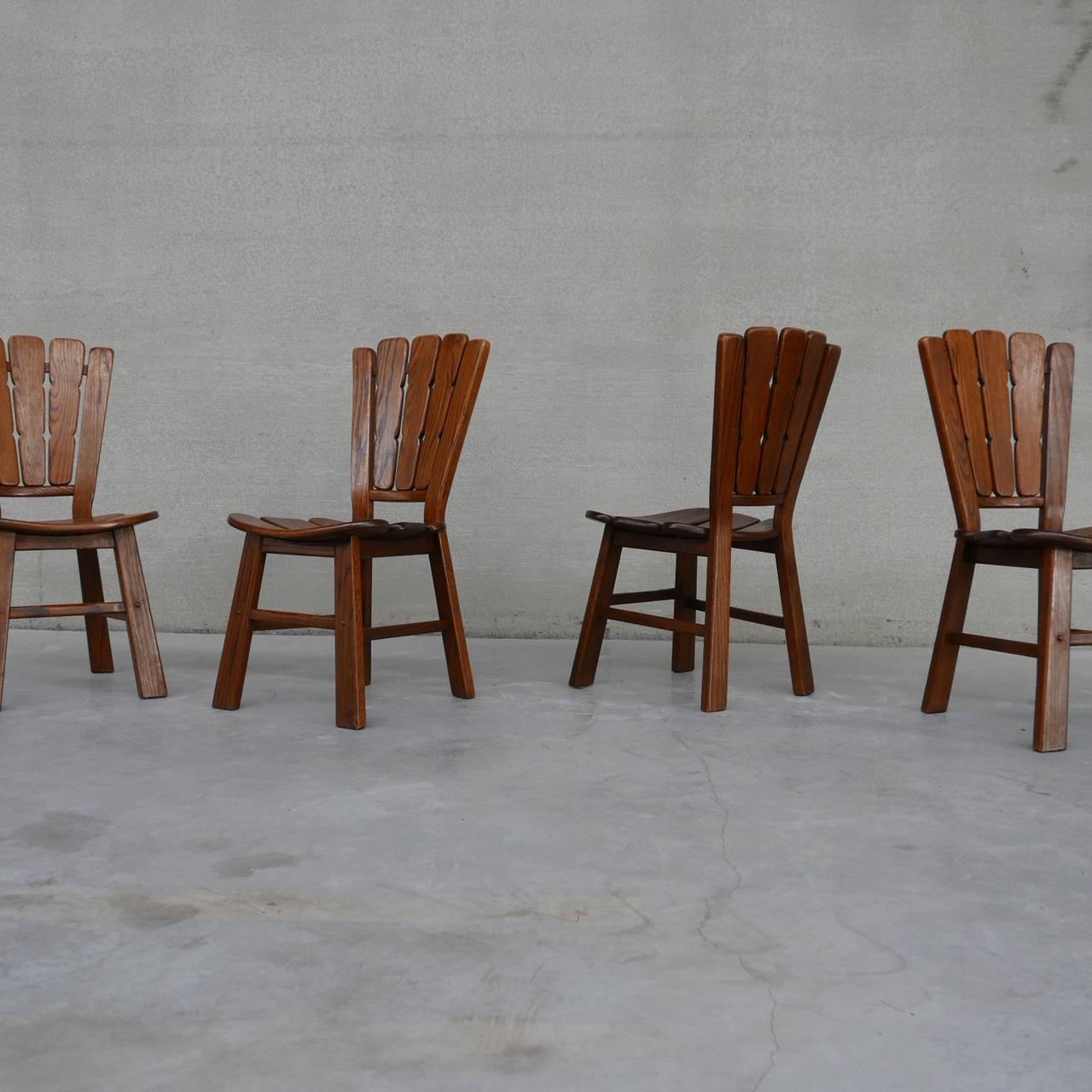 Set of Six Brutalist Oak Dutch Dining Chairs '6' In Good Condition For Sale In London, GB