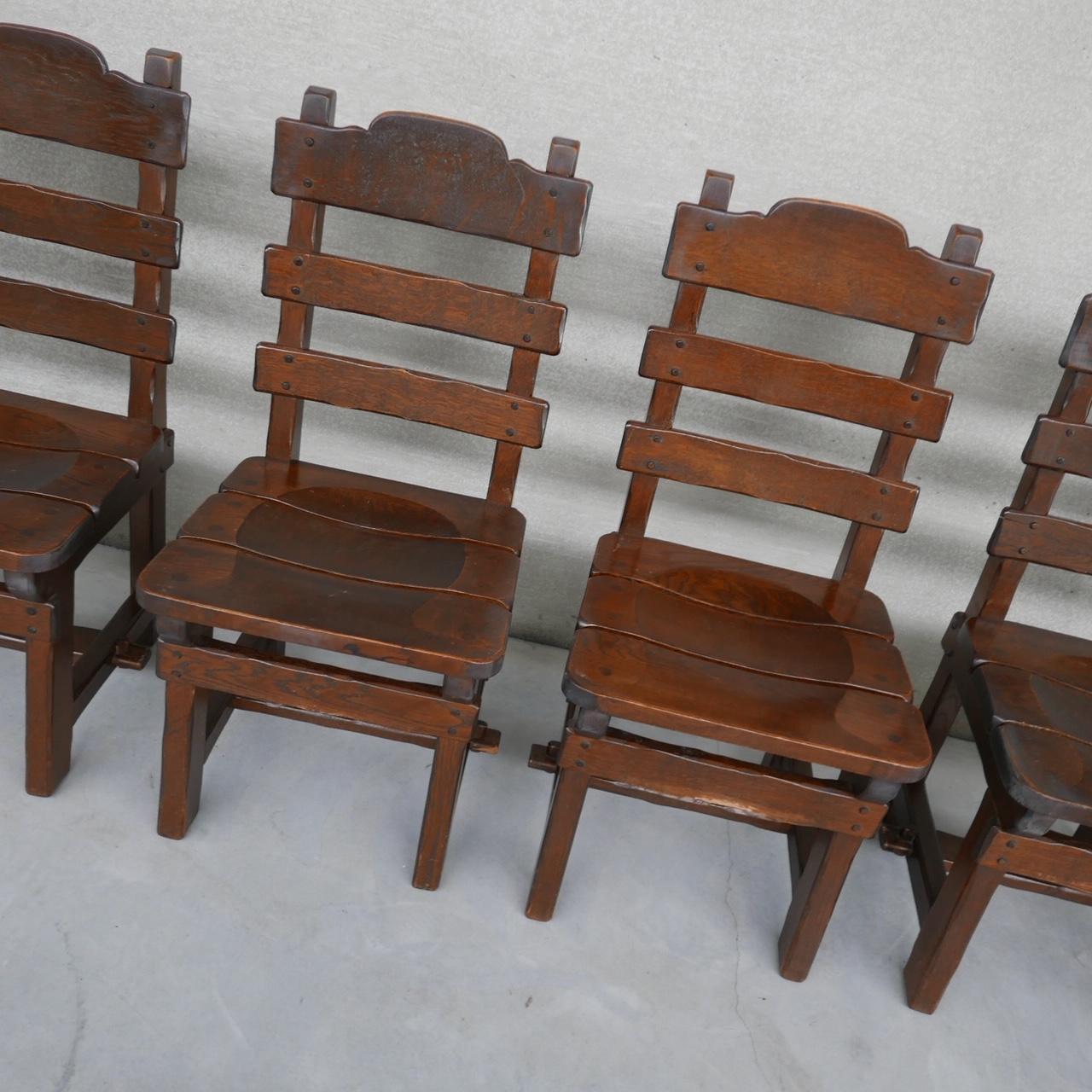 20th Century Set of Six Brutalist Oak Dutch Dining Chairs '6'