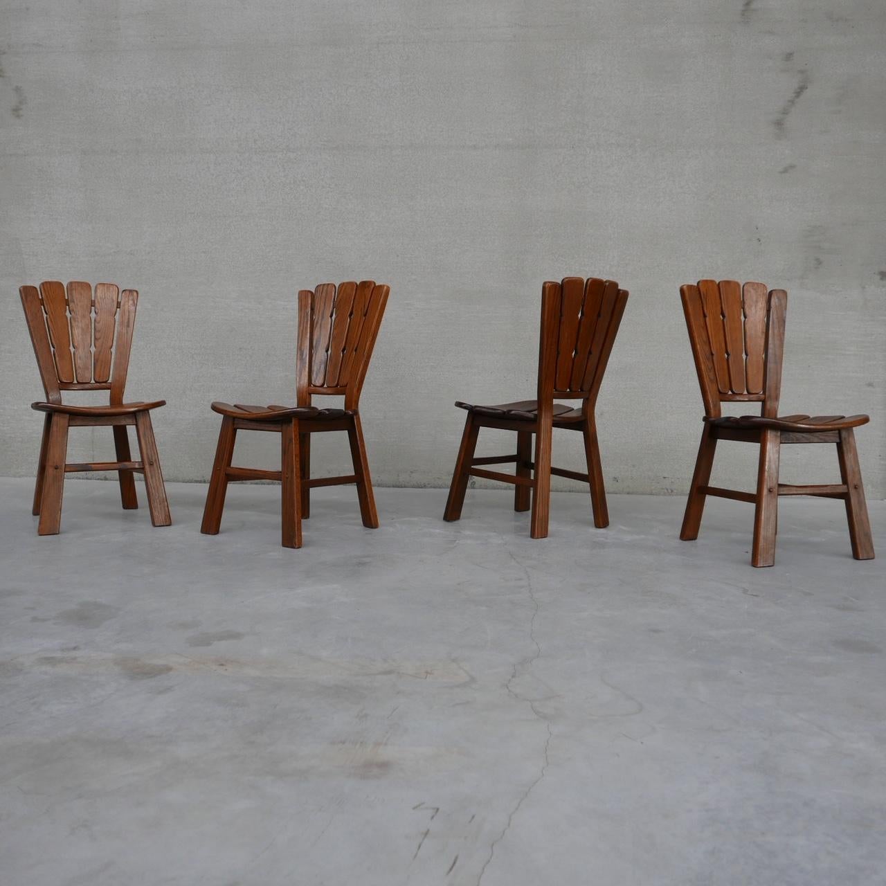 Wood Set of Six Brutalist Oak Dutch Dining Chairs '6' For Sale