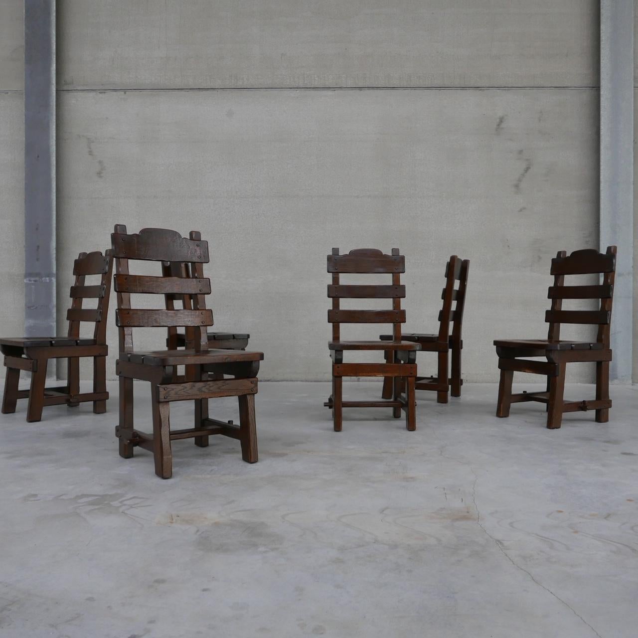Set of Six Brutalist Oak Dutch Dining Chairs '6' 3