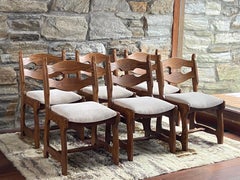Set of six Brutalist oak razor back dining chairs 1960's - Guillerme et Chambron