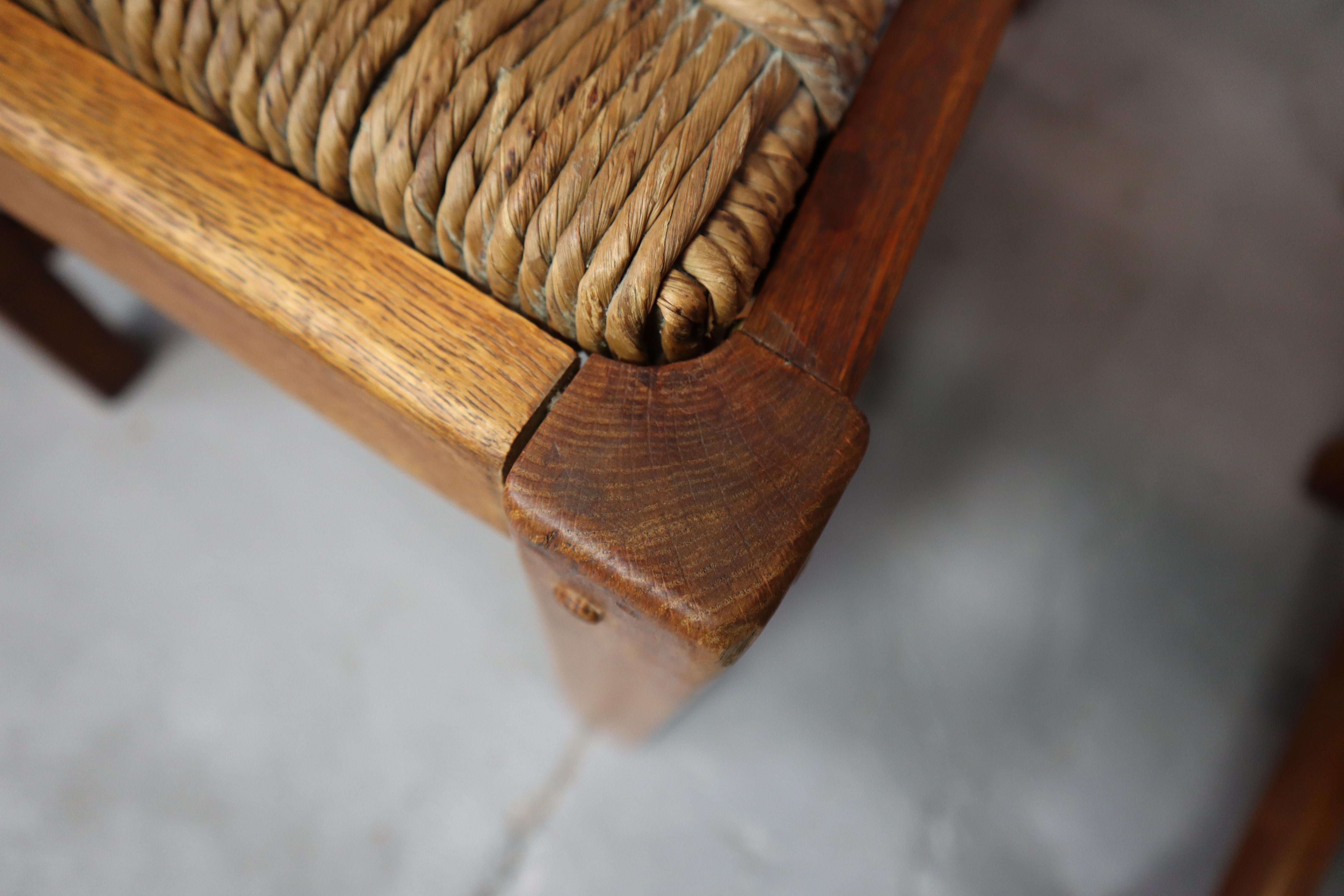 Set di sei sedie da pranzo brutaliste e rustiche in Oak e Rush, Spagna, anni '60! in vendita 6