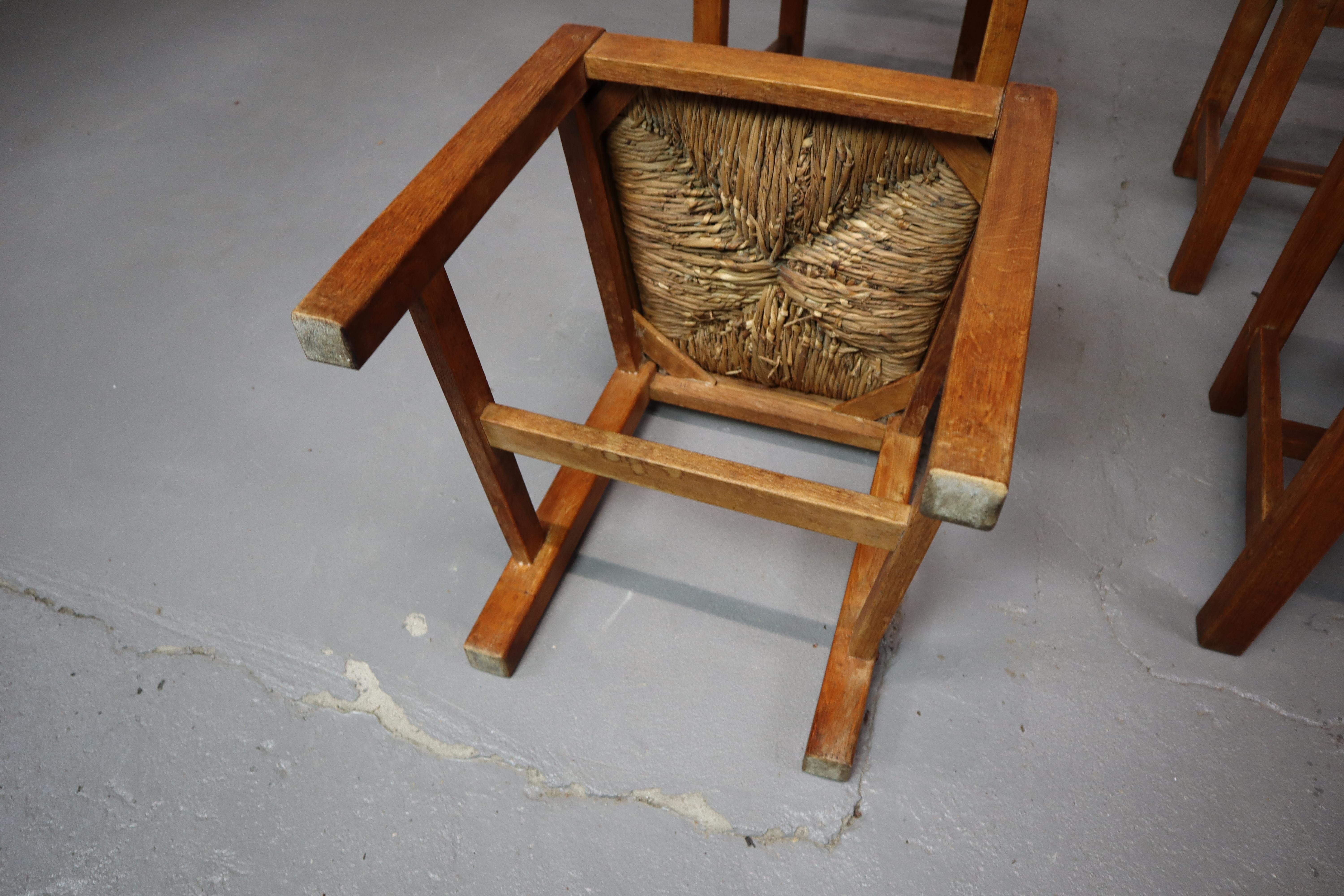 Set di sei sedie da pranzo brutaliste e rustiche in Oak e Rush, Spagna, anni '60! in vendita 7