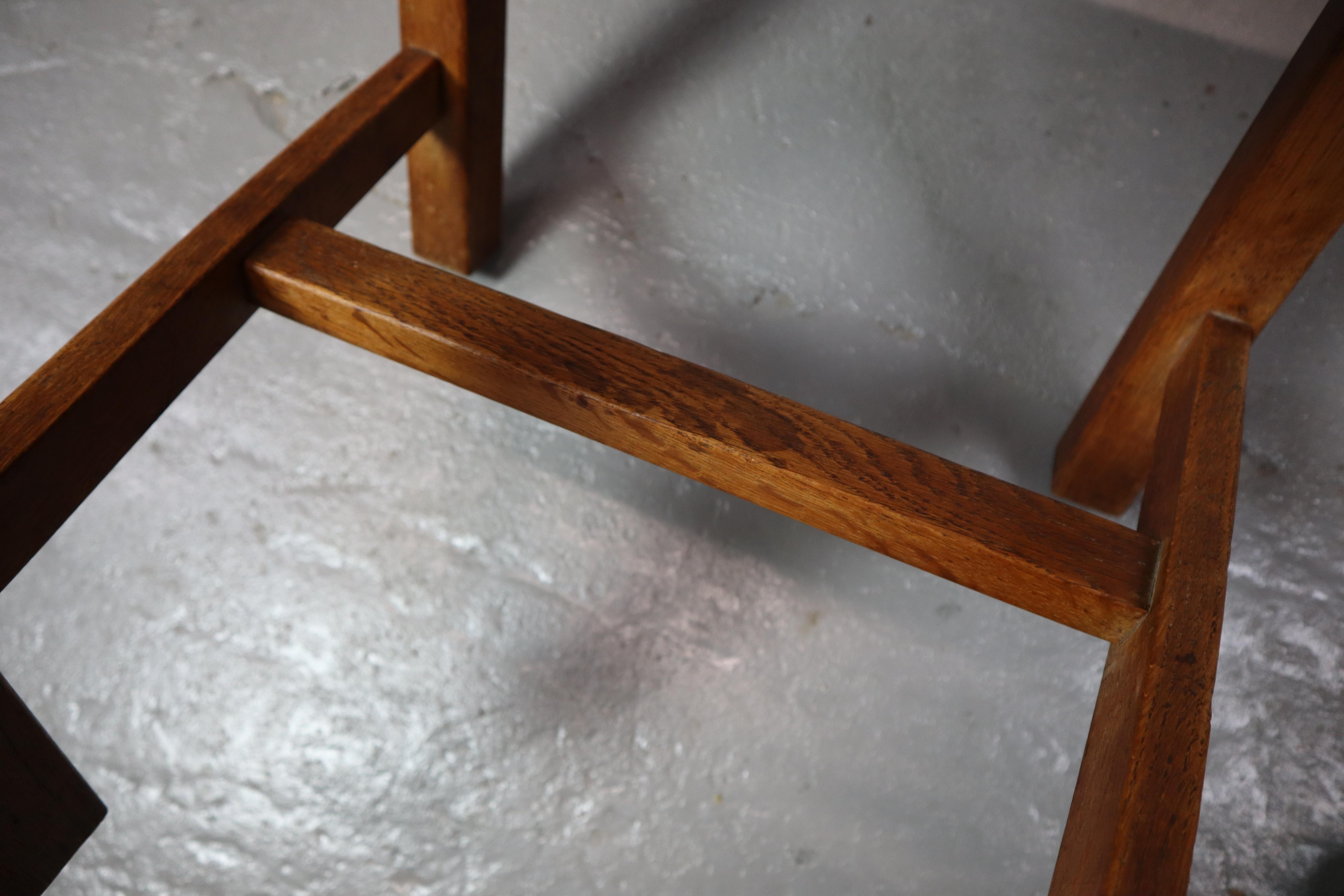 Spagnolo Set di sei sedie da pranzo brutaliste e rustiche in Oak e Rush, Spagna, anni '60! in vendita