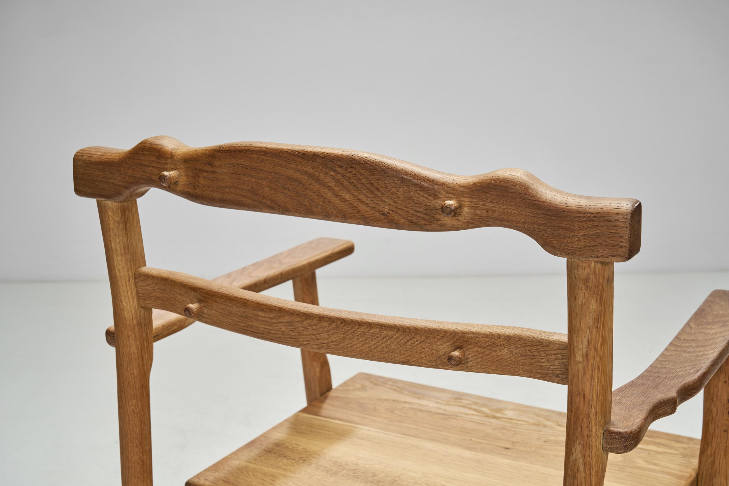 Mid-20th Century Set of Six Brutalist Solid Oak Dining Chairs, Europe 1960s For Sale