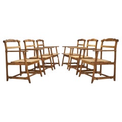 Vintage Set of Six Brutalist Solid Oak Dining Chairs, Europe 1960s