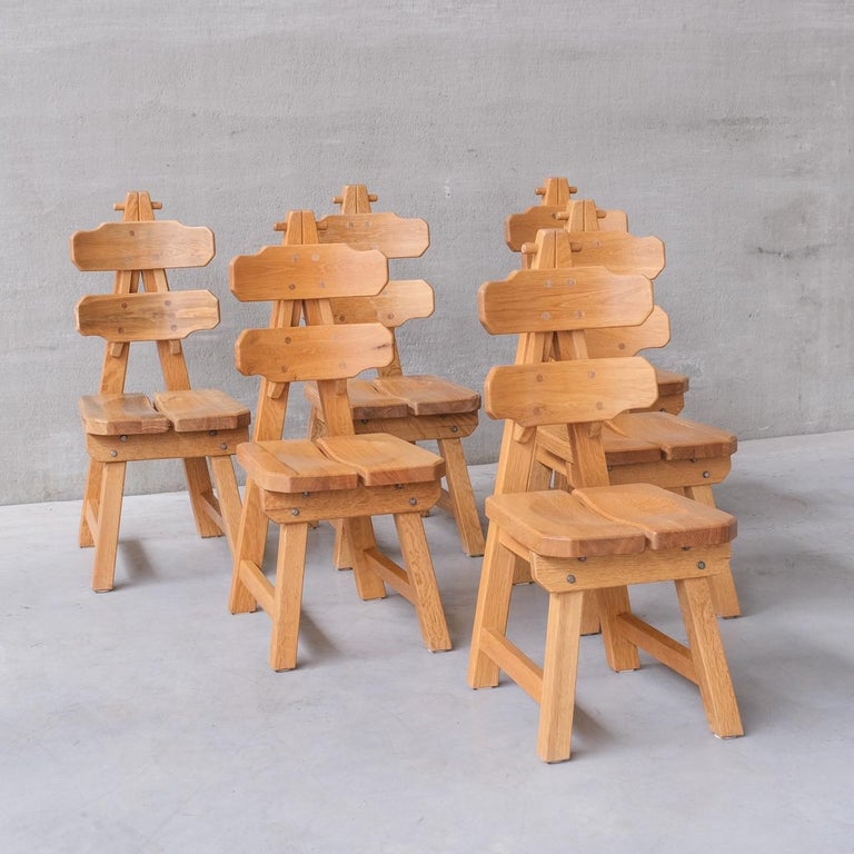 Set of Six Brutalist Spanish Mid-Century Dining Chairs For Sale at