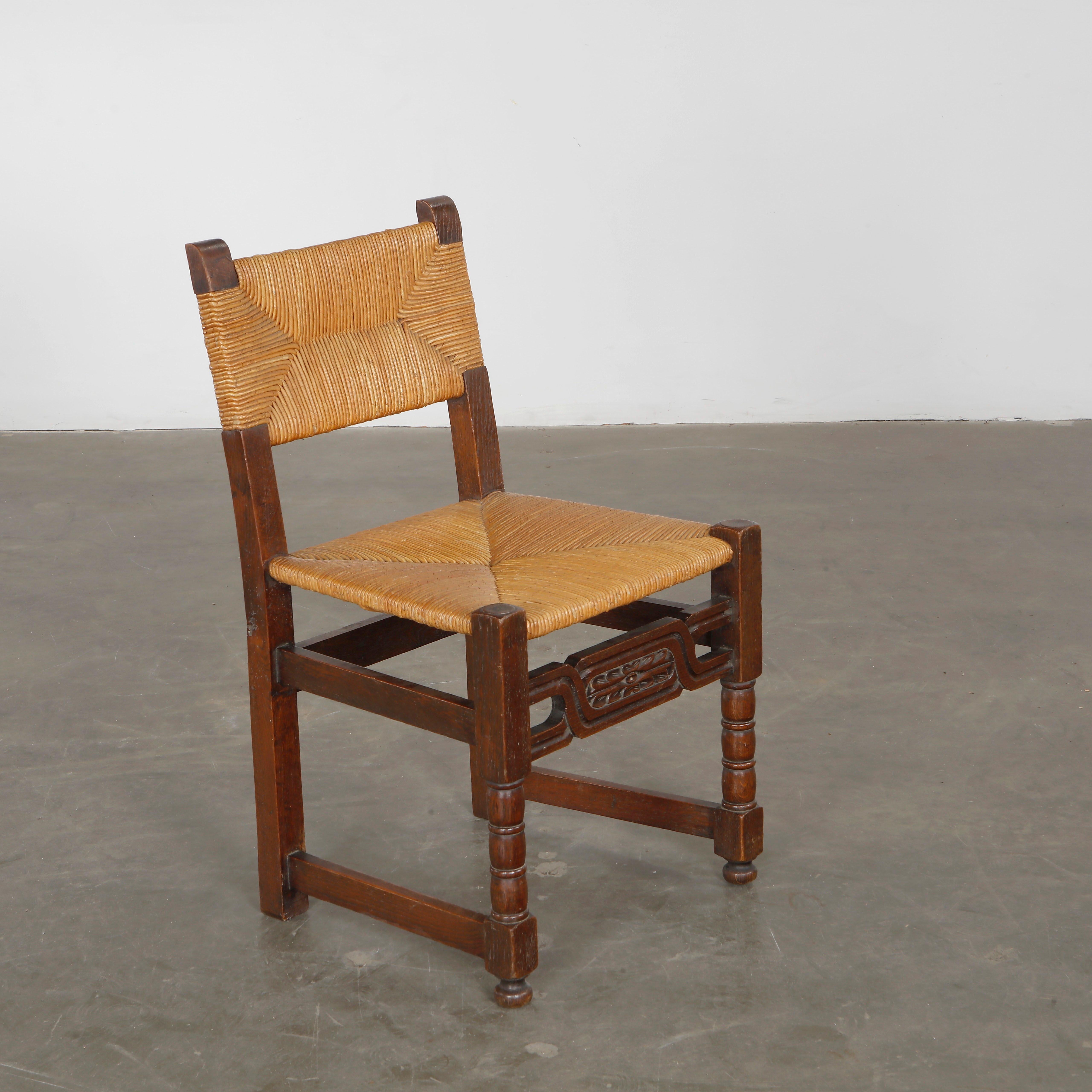 Set of Six Brutalist Wood and Rope Chairs, 1960s in vendita 6