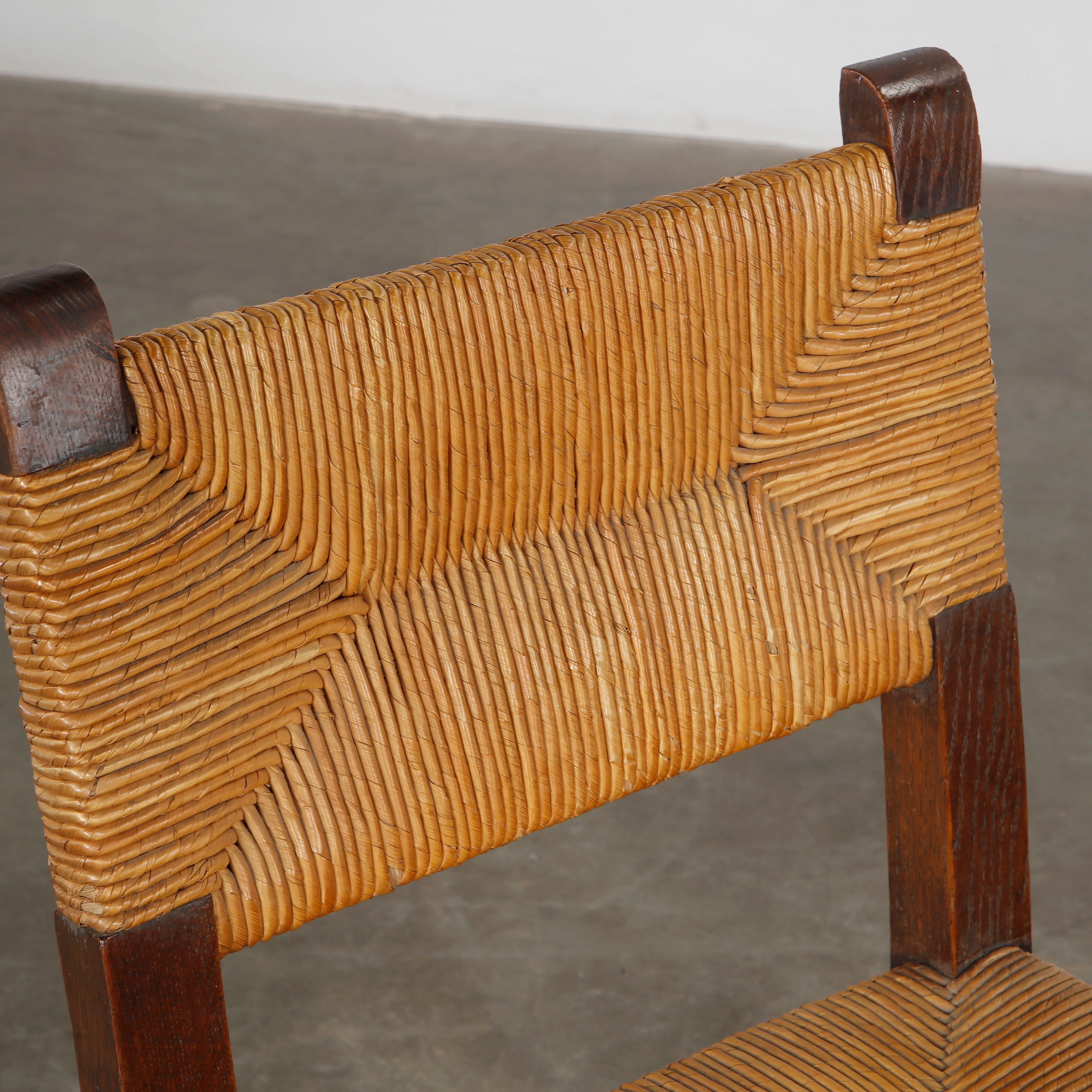 Set of Six Brutalist Wood and Rope Chairs, 1960s in vendita 7