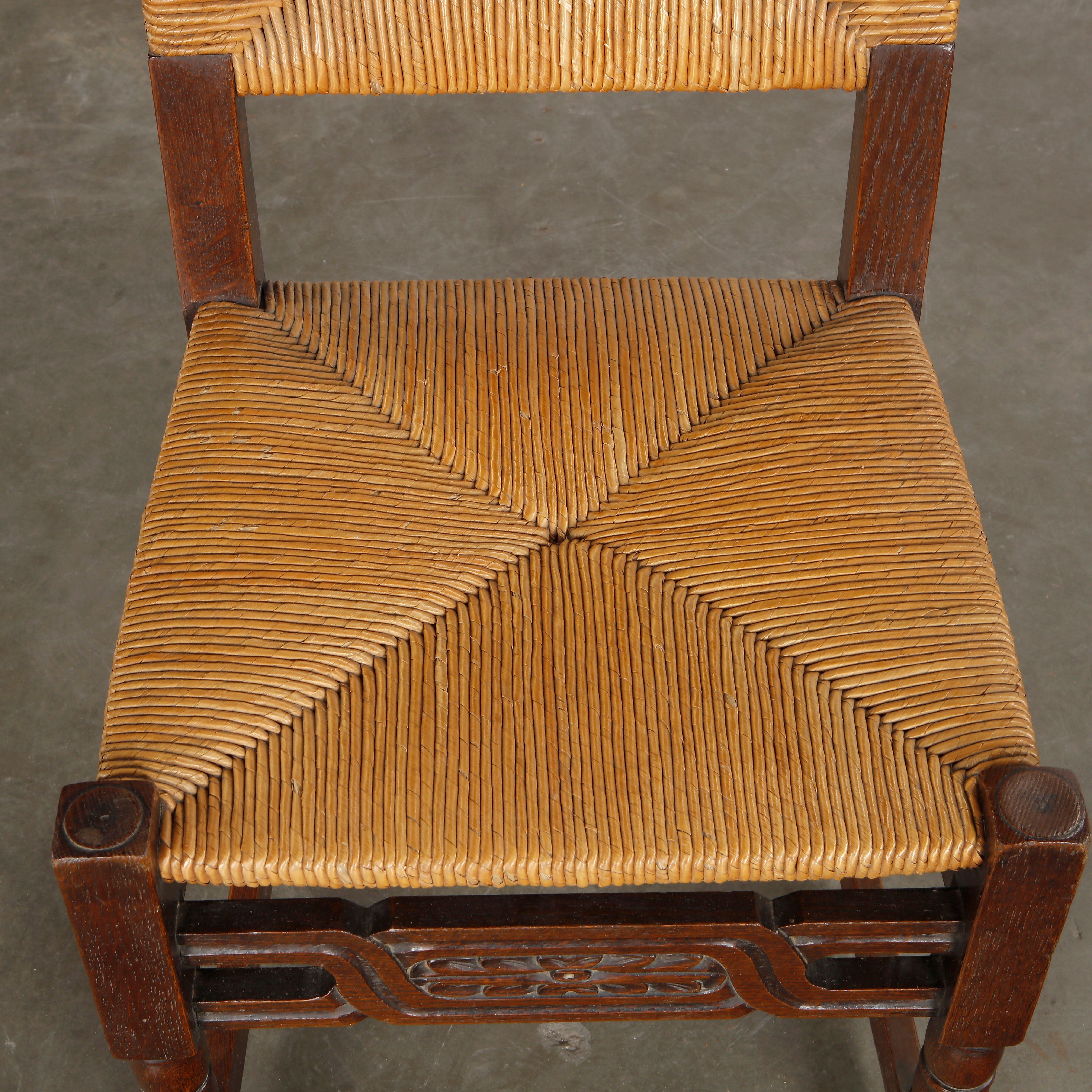 Set of Six Brutalist Wood and Rope Chairs, 1960s in vendita 8