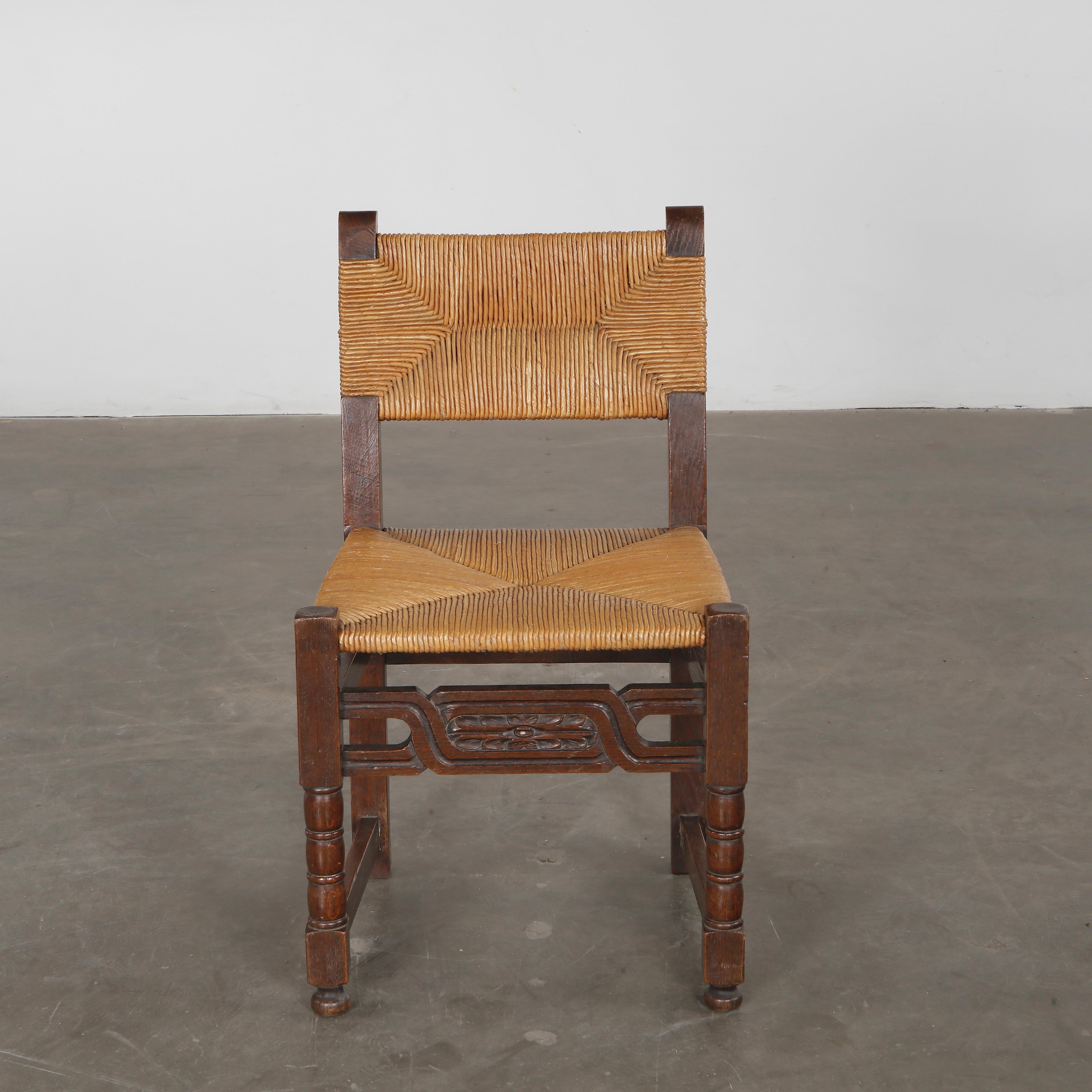 Metà XX secolo Set of Six Brutalist Wood and Rope Chairs, 1960s in vendita