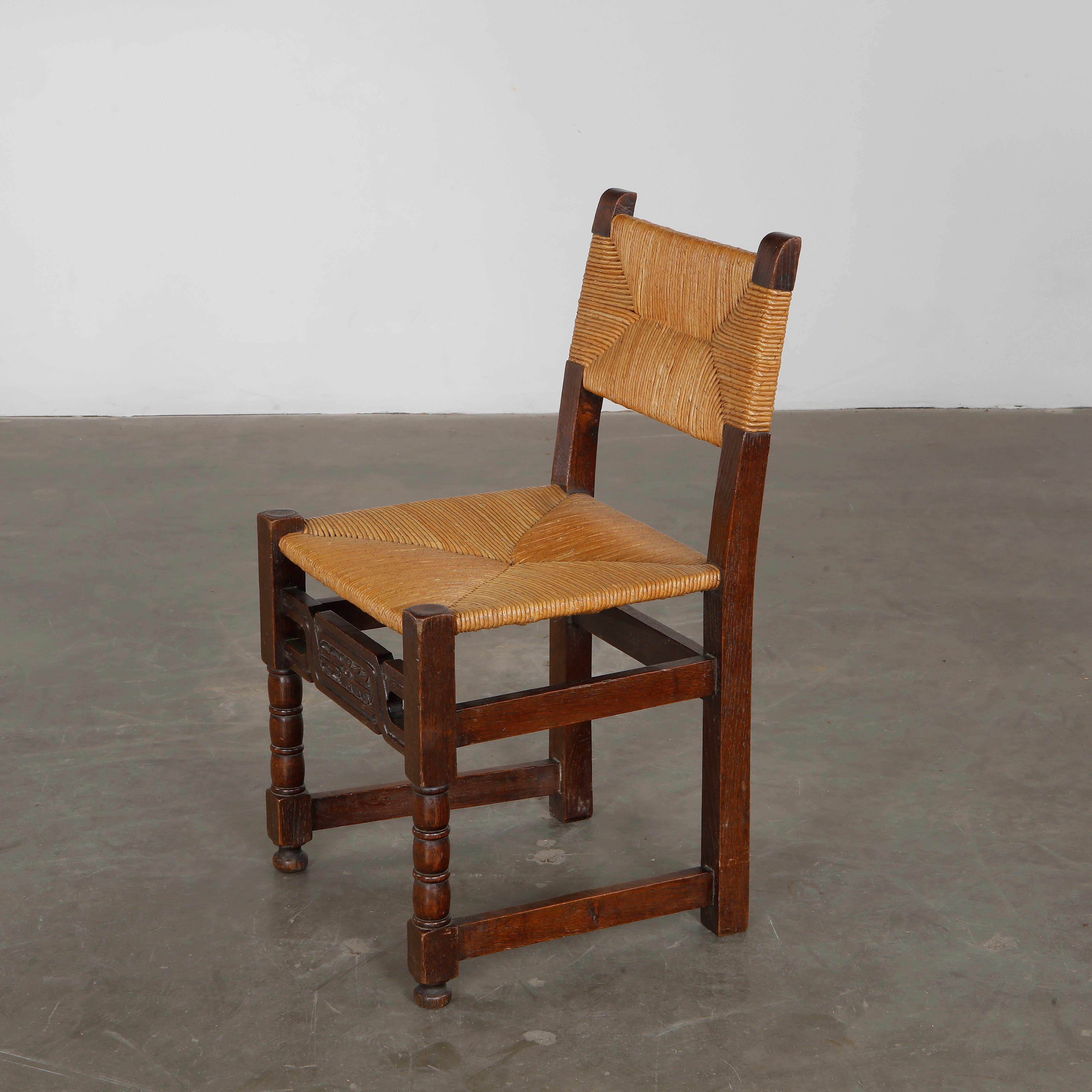 Corda Set of Six Brutalist Wood and Rope Chairs, 1960s in vendita