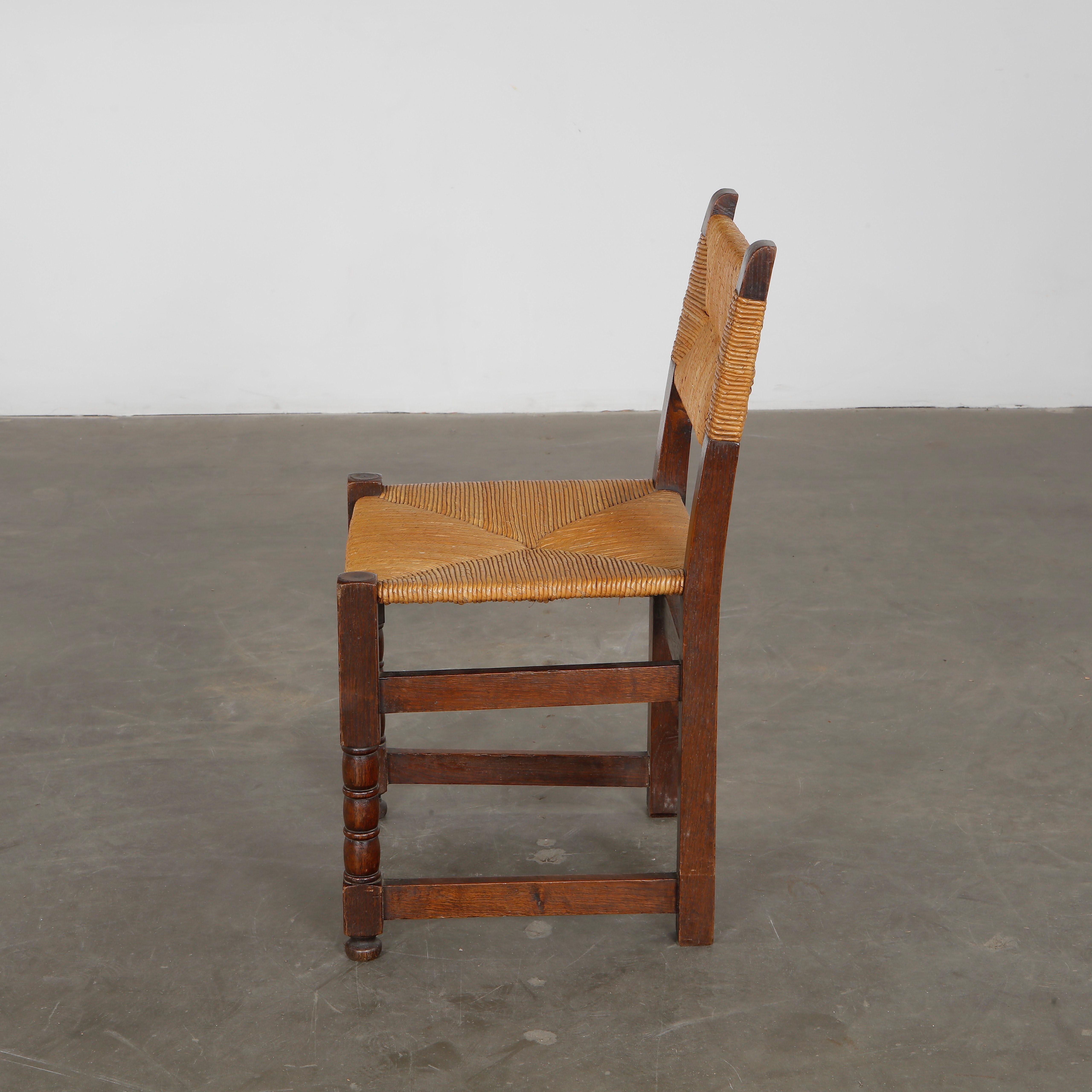 Set of Six Brutalist Wood and Rope Chairs, 1960s in vendita 1
