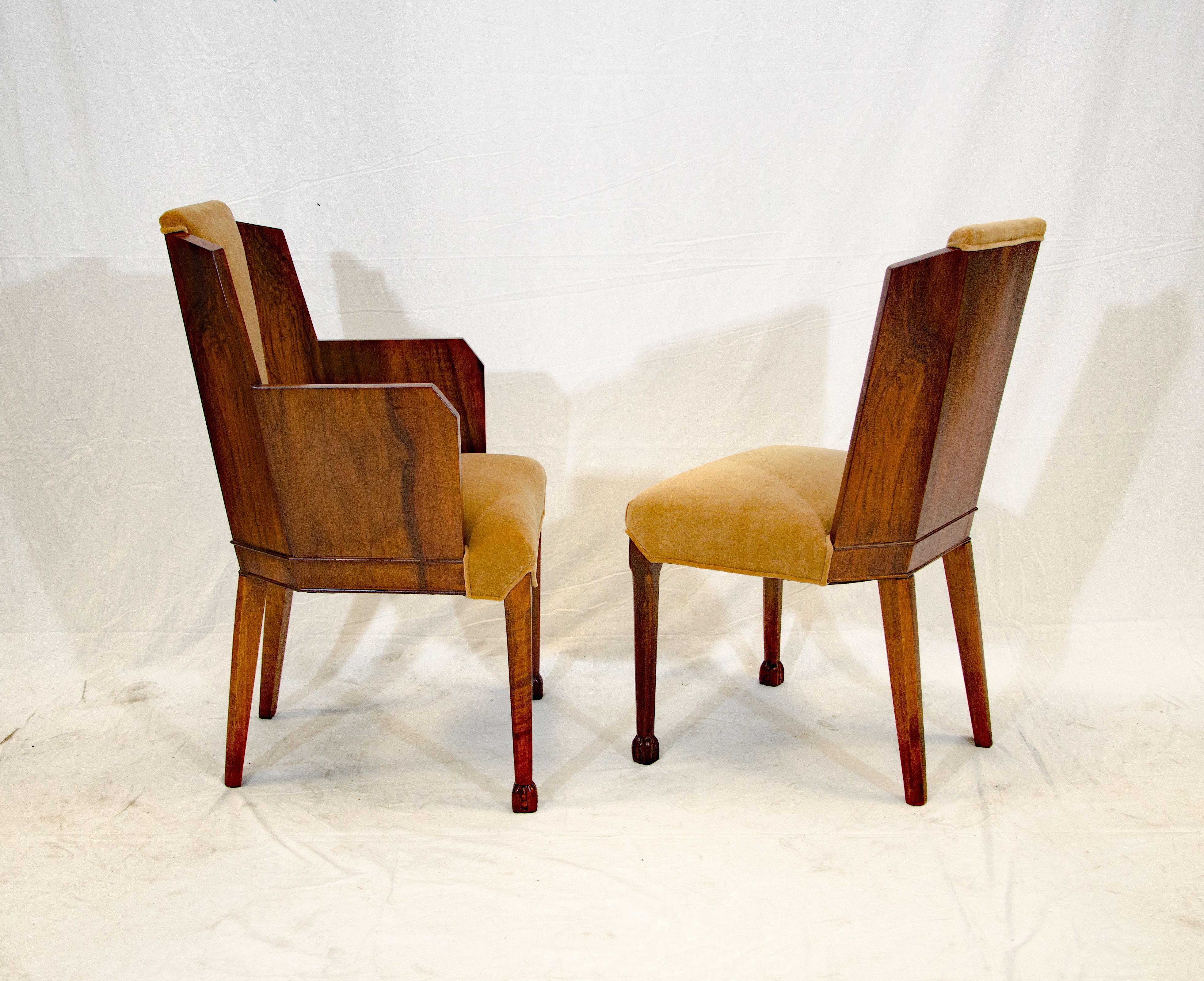 Set of Six Burl Walnut French Art Deco Dining Chairs For Sale 4