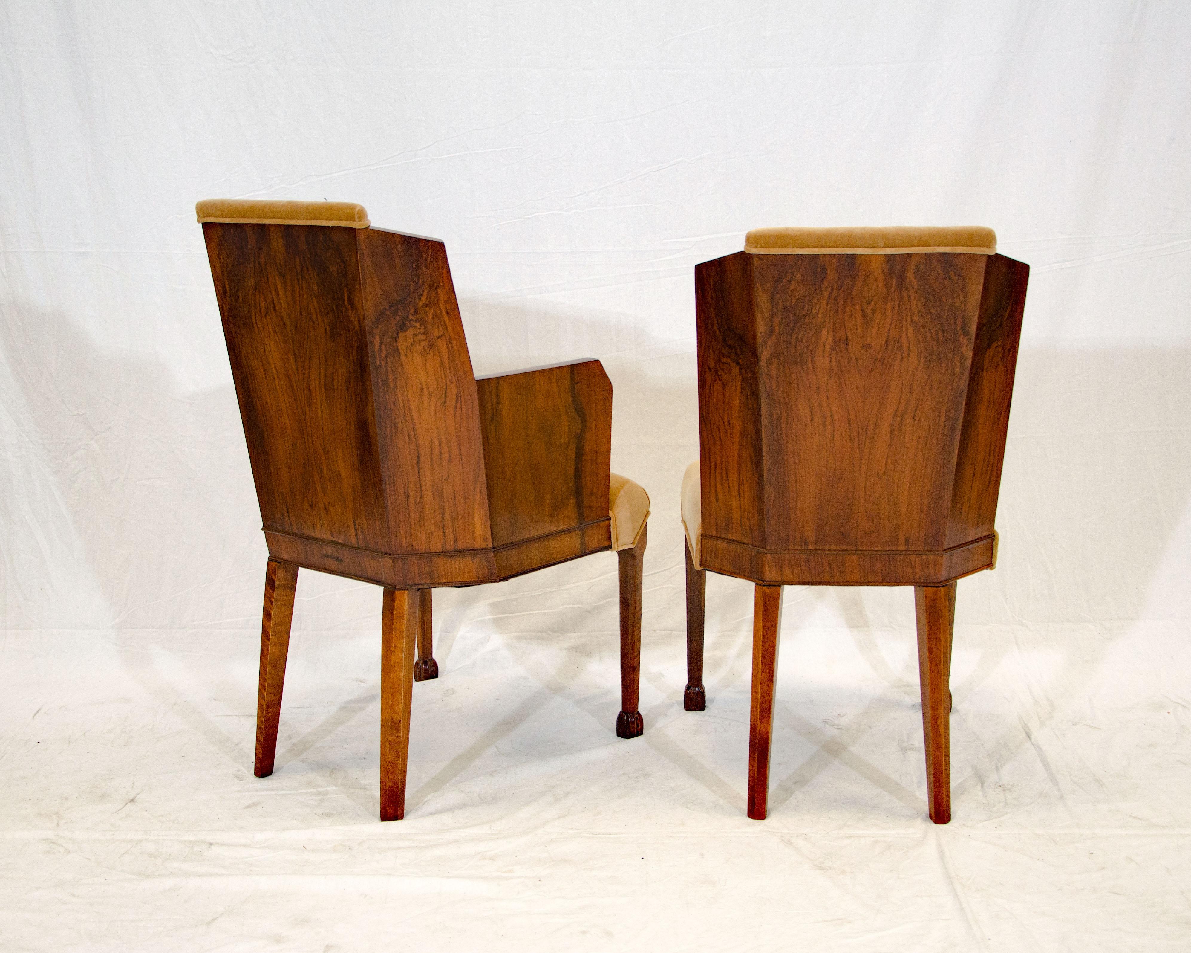 Set of Six Burl Walnut French Art Deco Dining Chairs For Sale 5