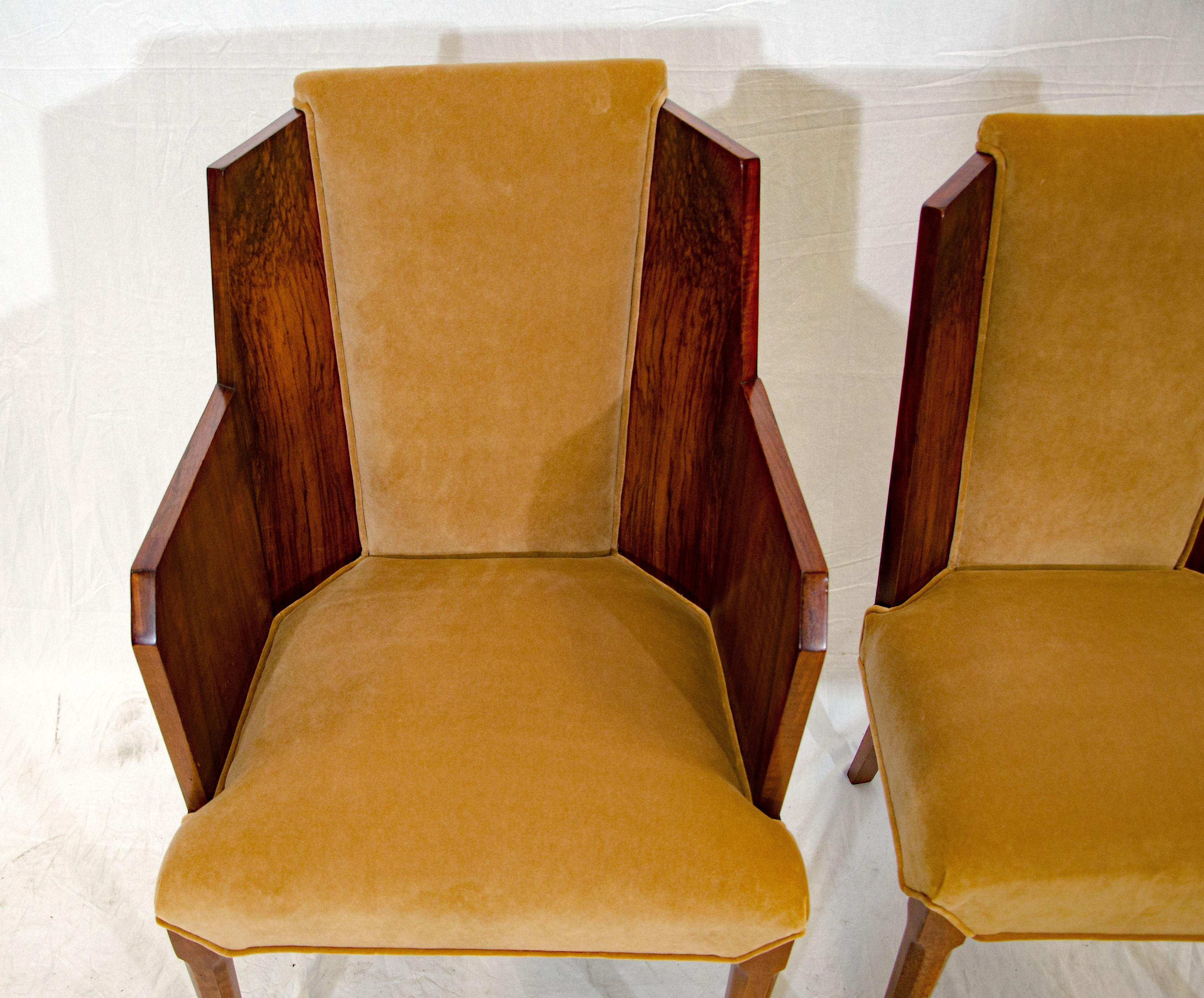 Set of Six Burl Walnut French Art Deco Dining Chairs For Sale 8