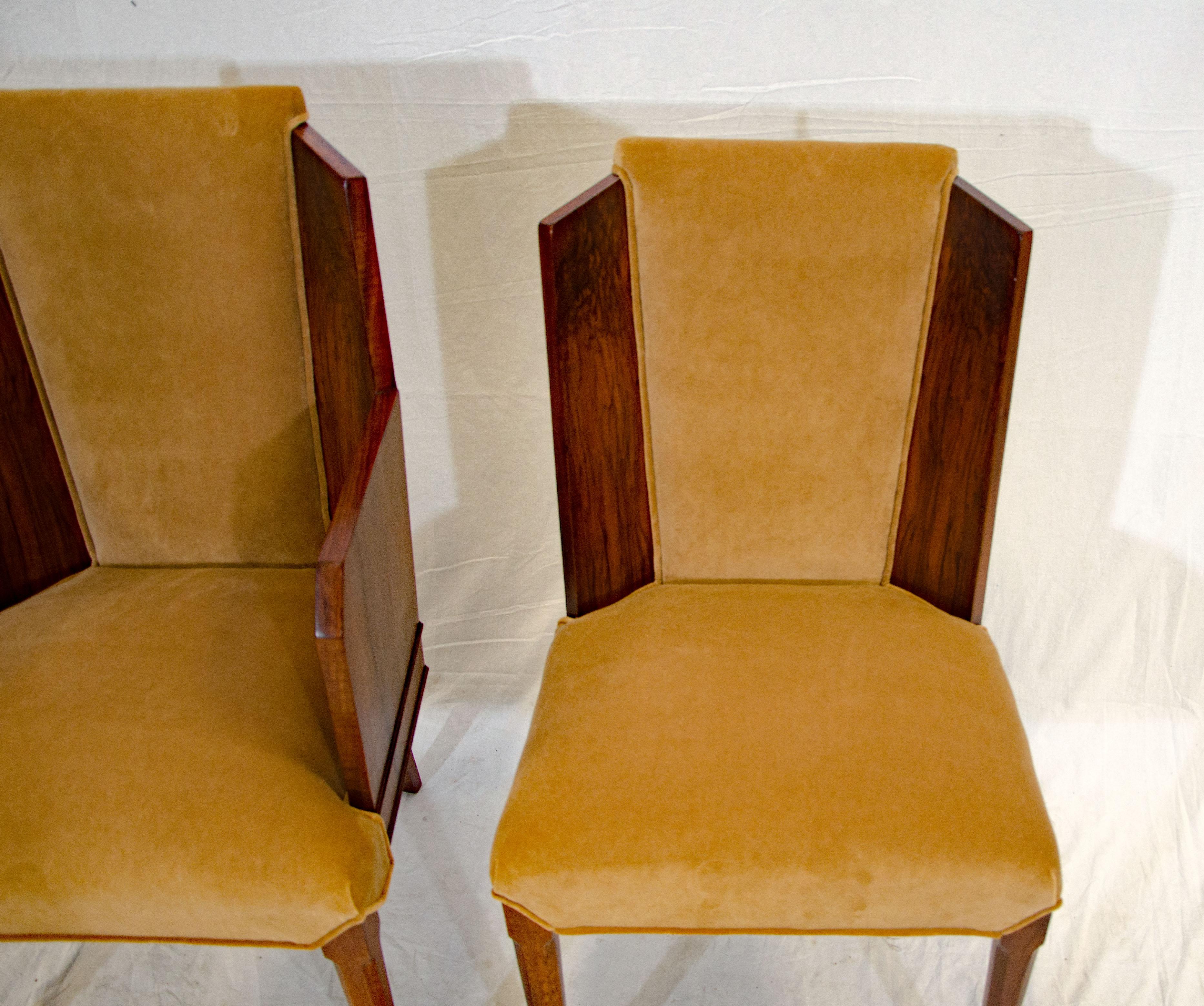 Set of Six Burl Walnut French Art Deco Dining Chairs For Sale 9