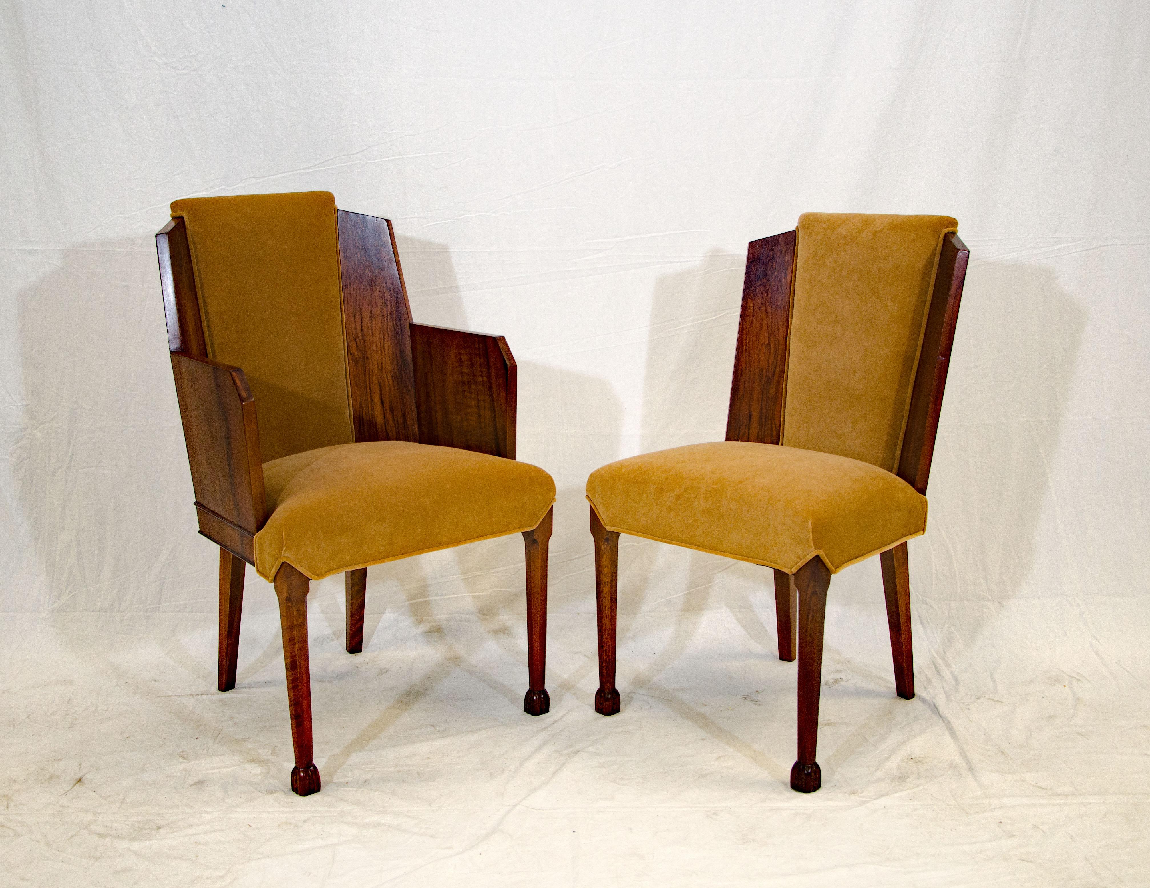 Set of Six Burl Walnut French Art Deco Dining Chairs For Sale 3