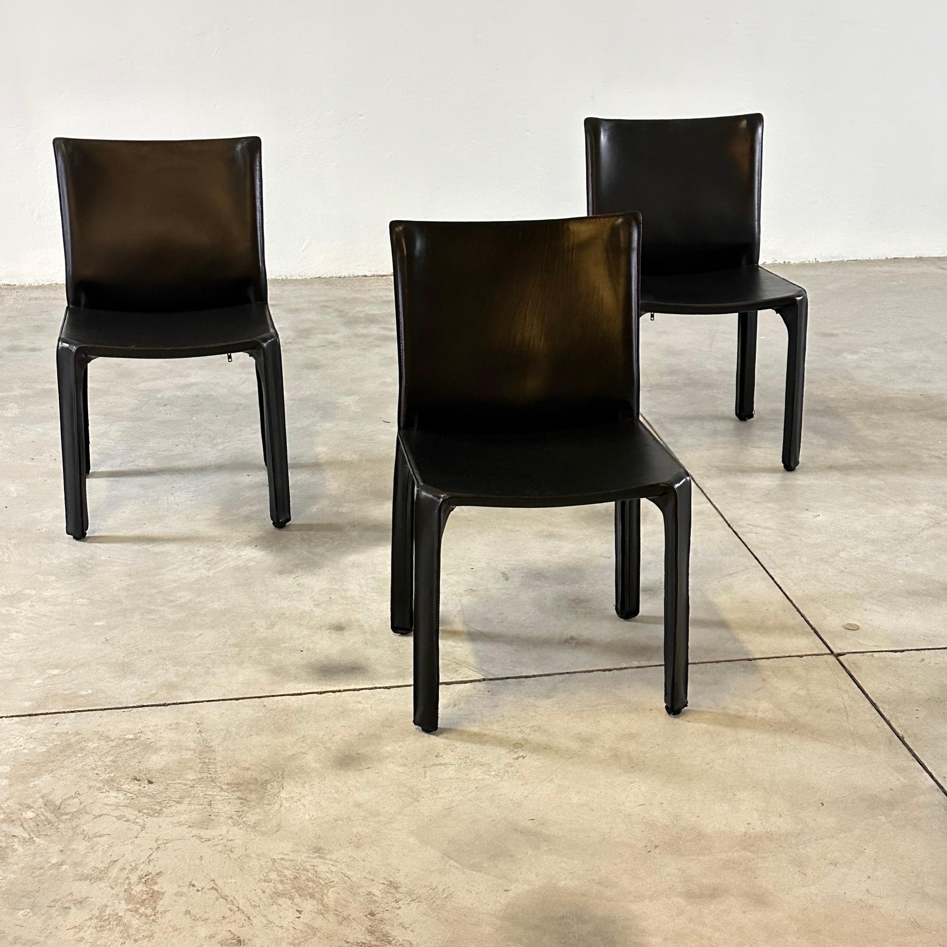 Italian Set of Six CAB 412 Chairs by Mario Bellini for Cassina in Black Leather, 1970s