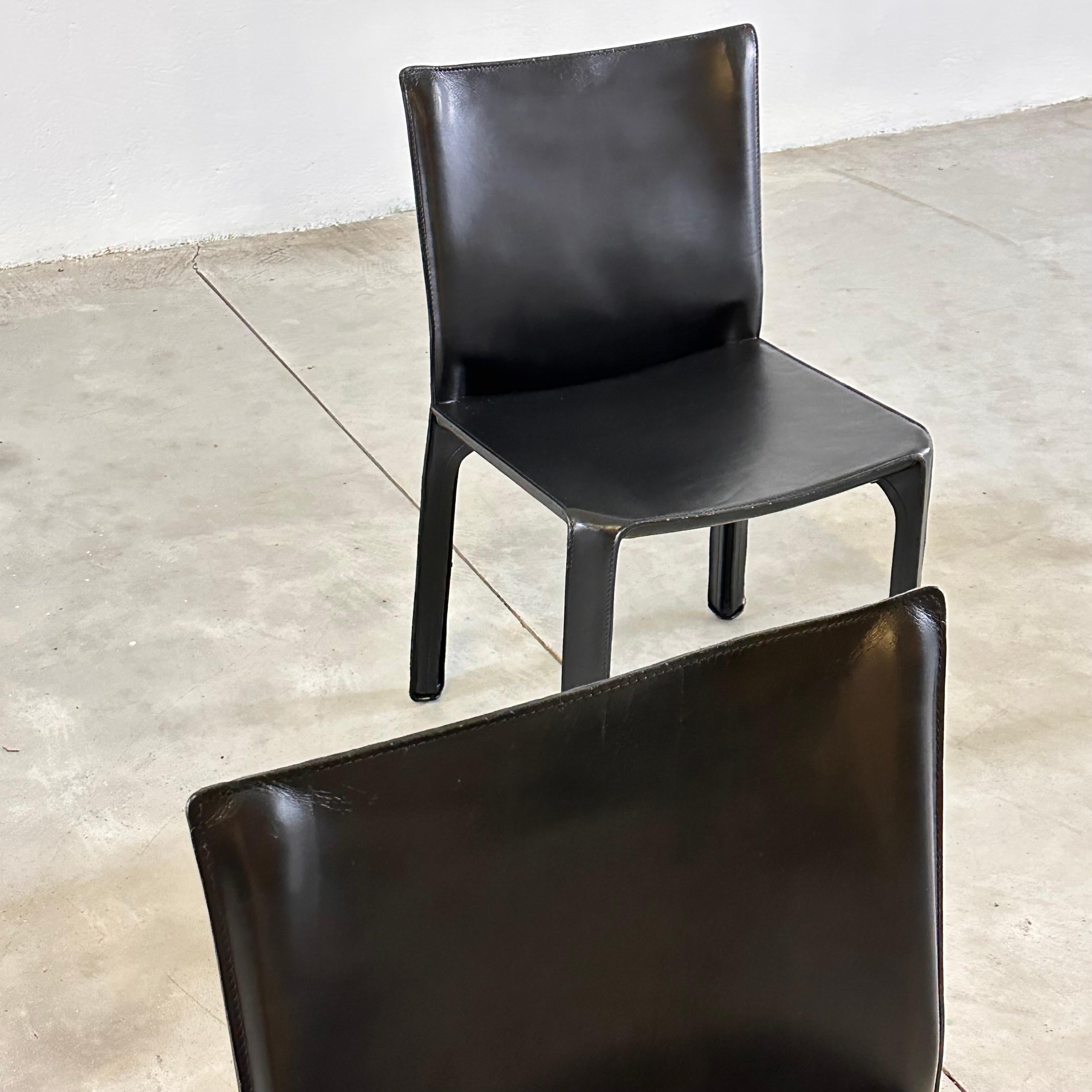 Set of Six CAB 412 Chairs by Mario Bellini for Cassina in Black Leather, 1970s For Sale 1