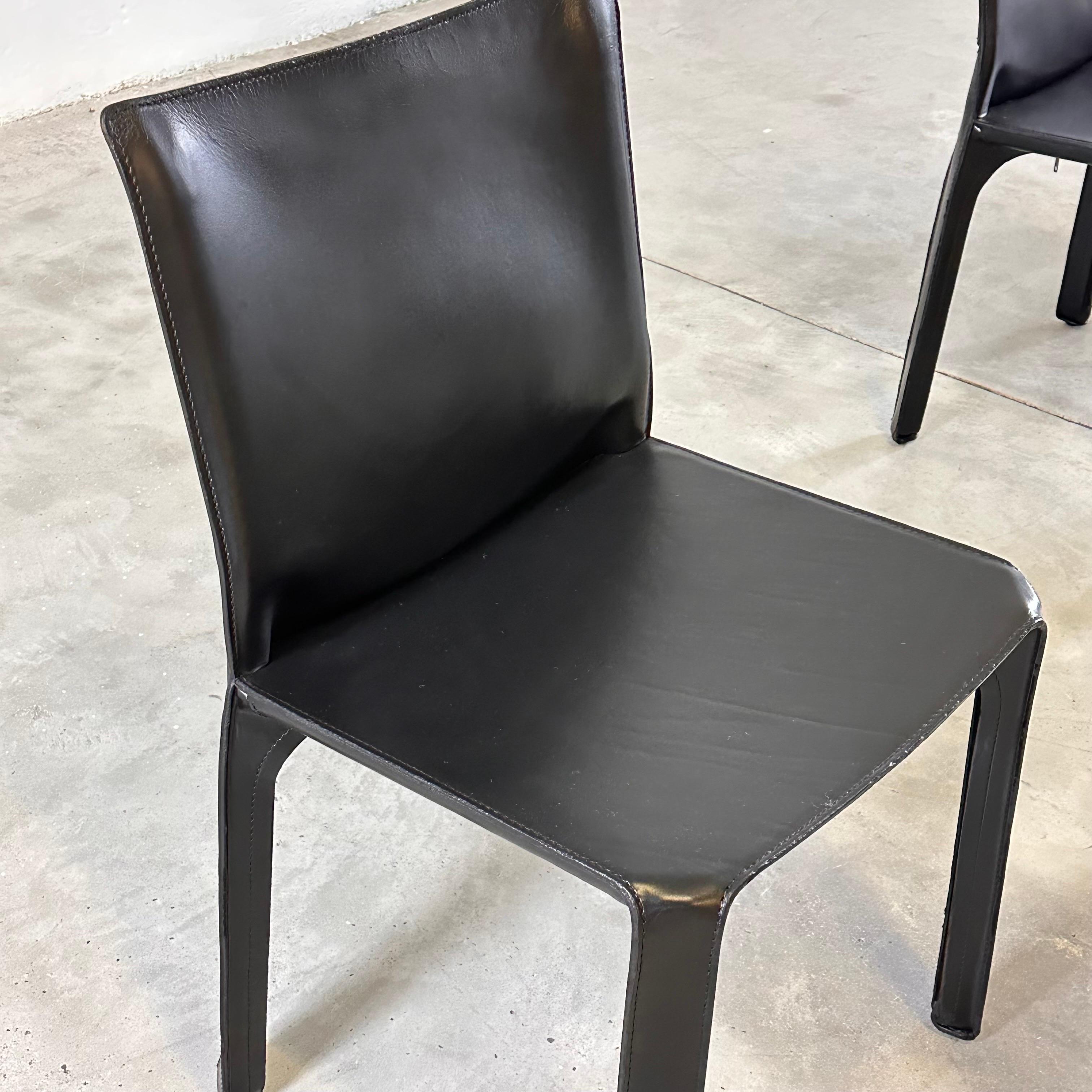 Set of Six CAB 412 Chairs by Mario Bellini for Cassina in Black Leather, 1970s For Sale 2