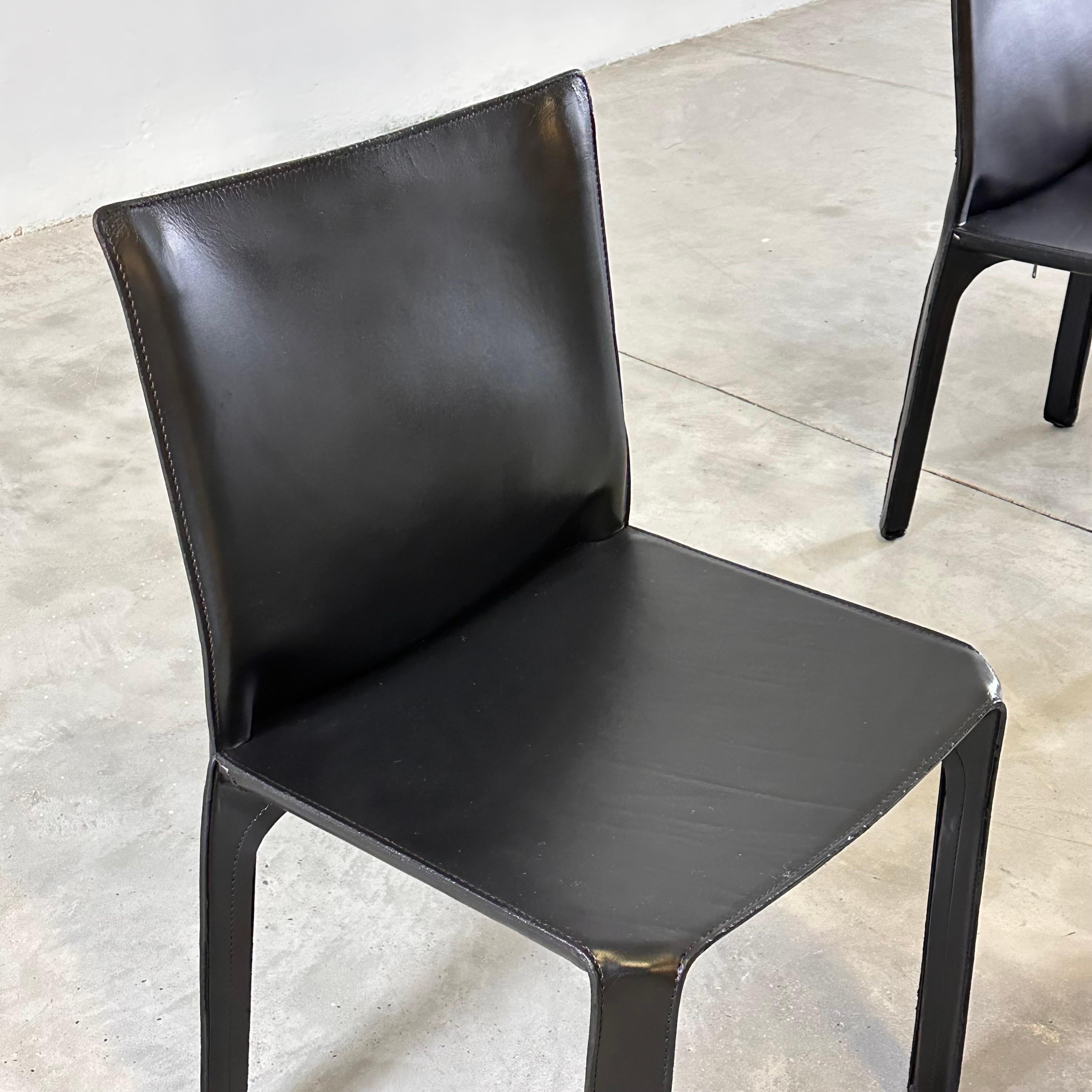 Set of Six CAB 412 Chairs by Mario Bellini for Cassina in Black Leather, 1970s 3