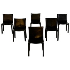 Set di sei sedie CAB 412 di Mario Bellini per Cassina in pelle nera, anni '70