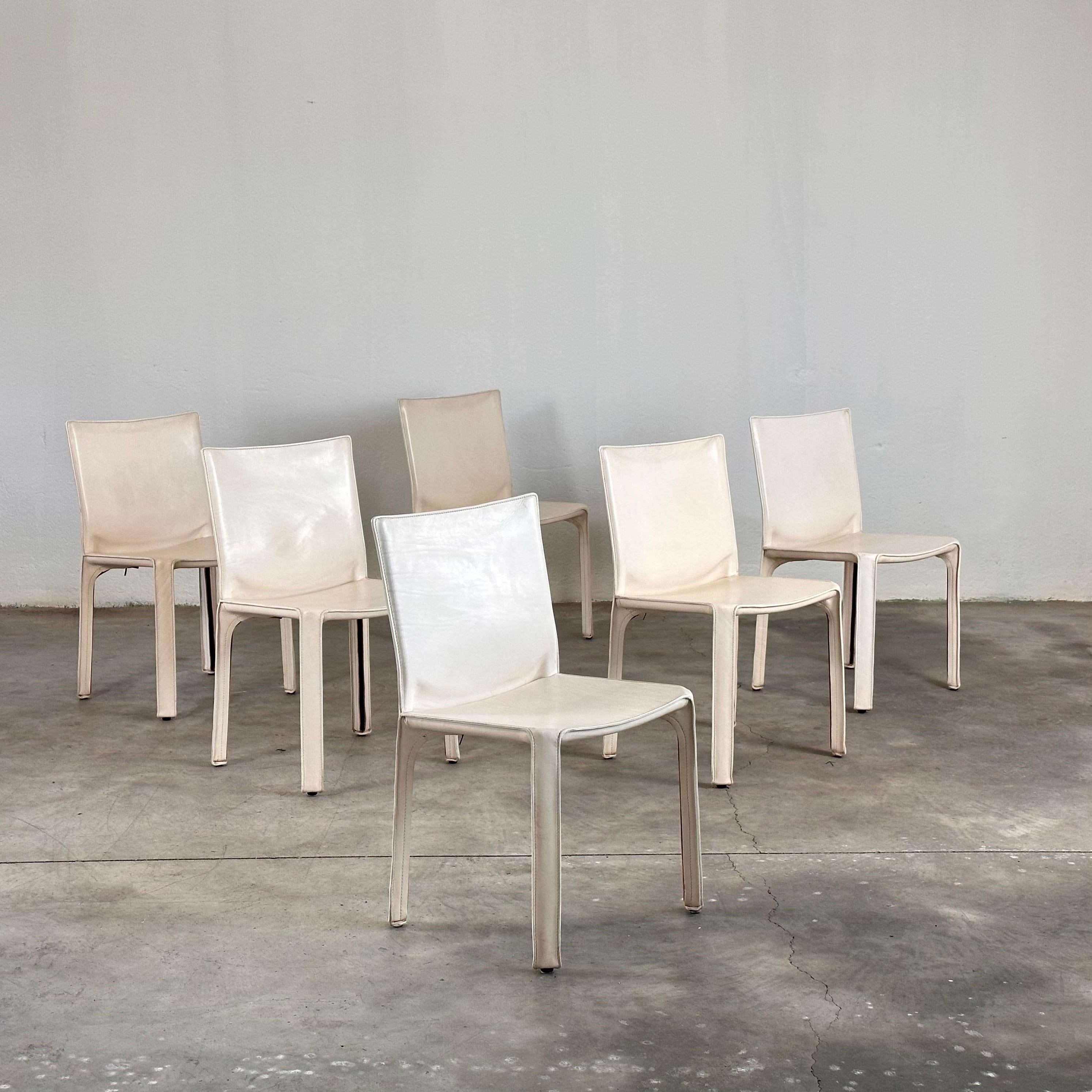Italian Set of Six CAB 412 Chairs by Mario Bellini for Cassina in white Leather, 1970s