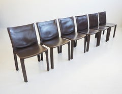 Ensemble de six chaises CAB 412 en cuir chocolat par Mario Bellini, Cassina 1980