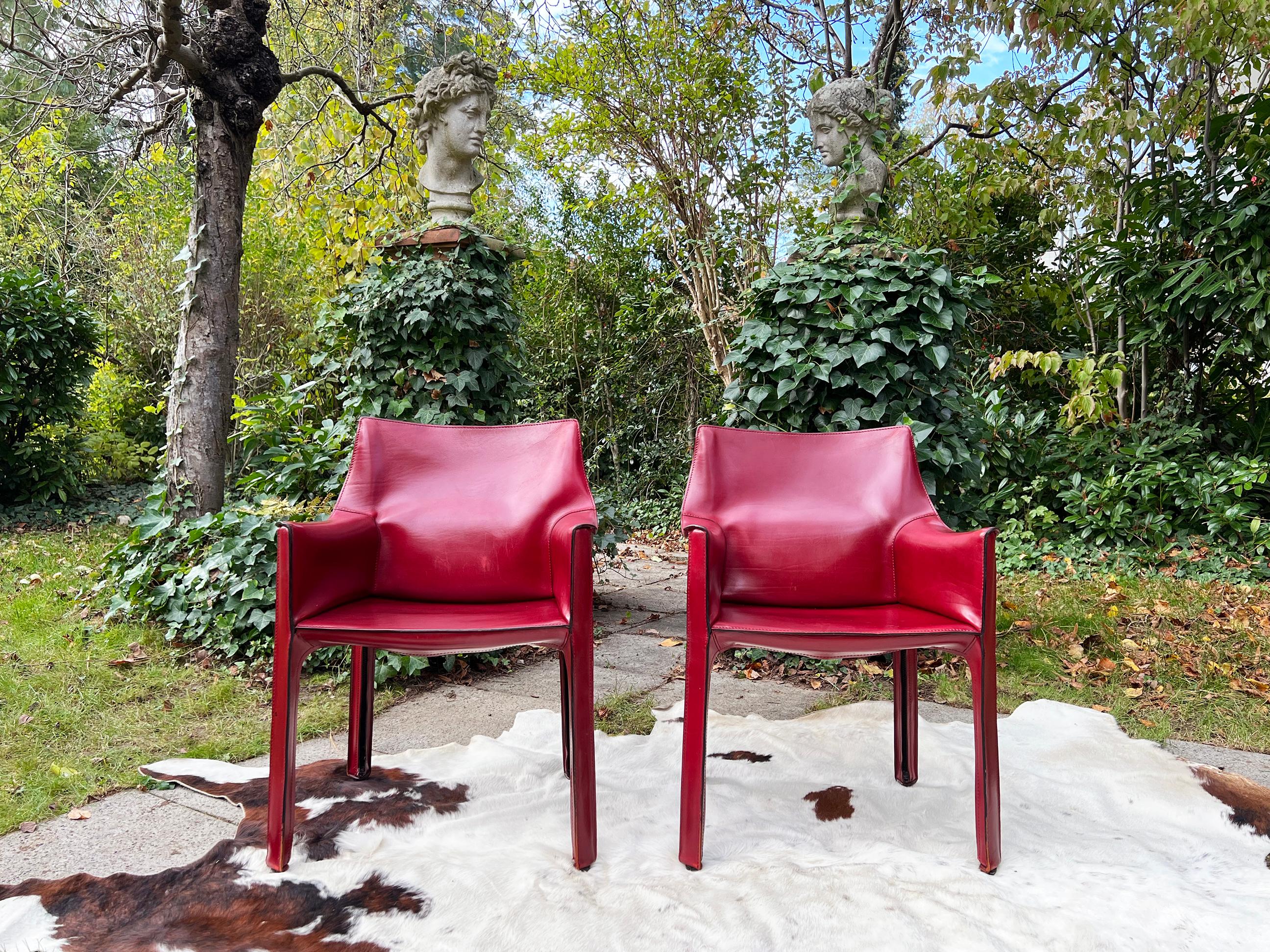 Post-Modern Set of Six Cab 414 Armchairs by Mario Bellini for Cassina in Oxblood Red Leather
