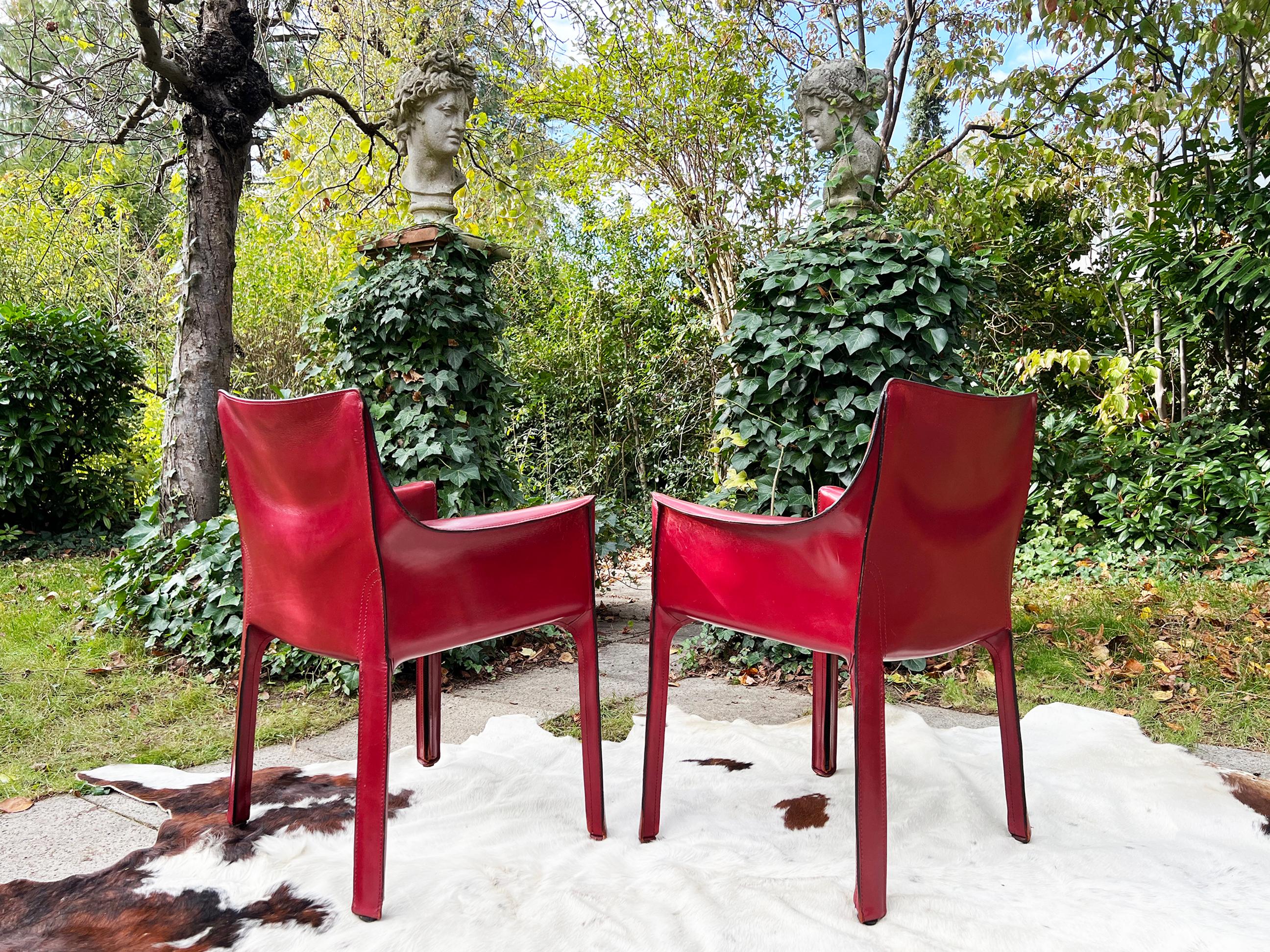 Set of Six Cab 414 Armchairs by Mario Bellini for Cassina in Oxblood Red Leather In Good Condition For Sale In Basel, BS