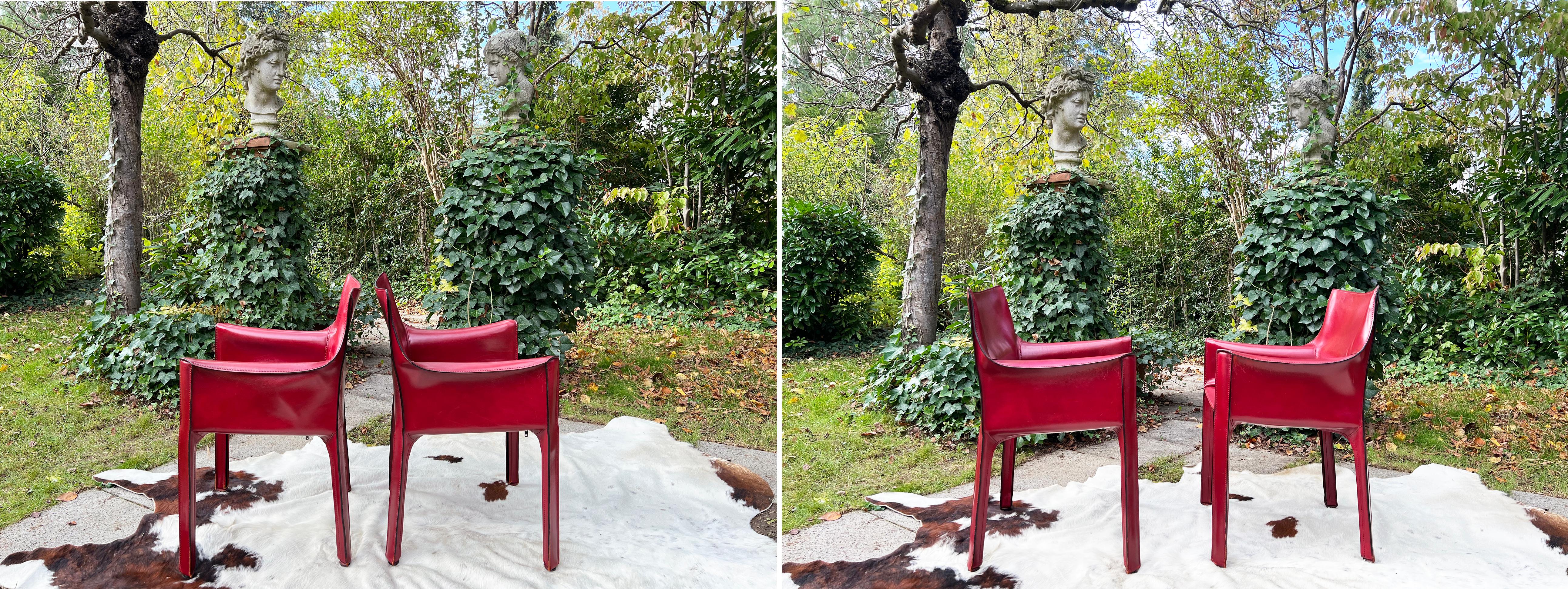 Set of Six Cab 414 Armchairs by Mario Bellini for Cassina in Oxblood Red Leather 1