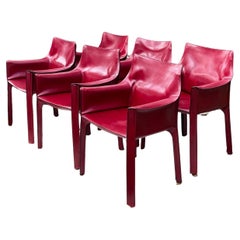Set of Six Cab 414 Armchairs by Mario Bellini for Cassina in Oxblood Red Leather