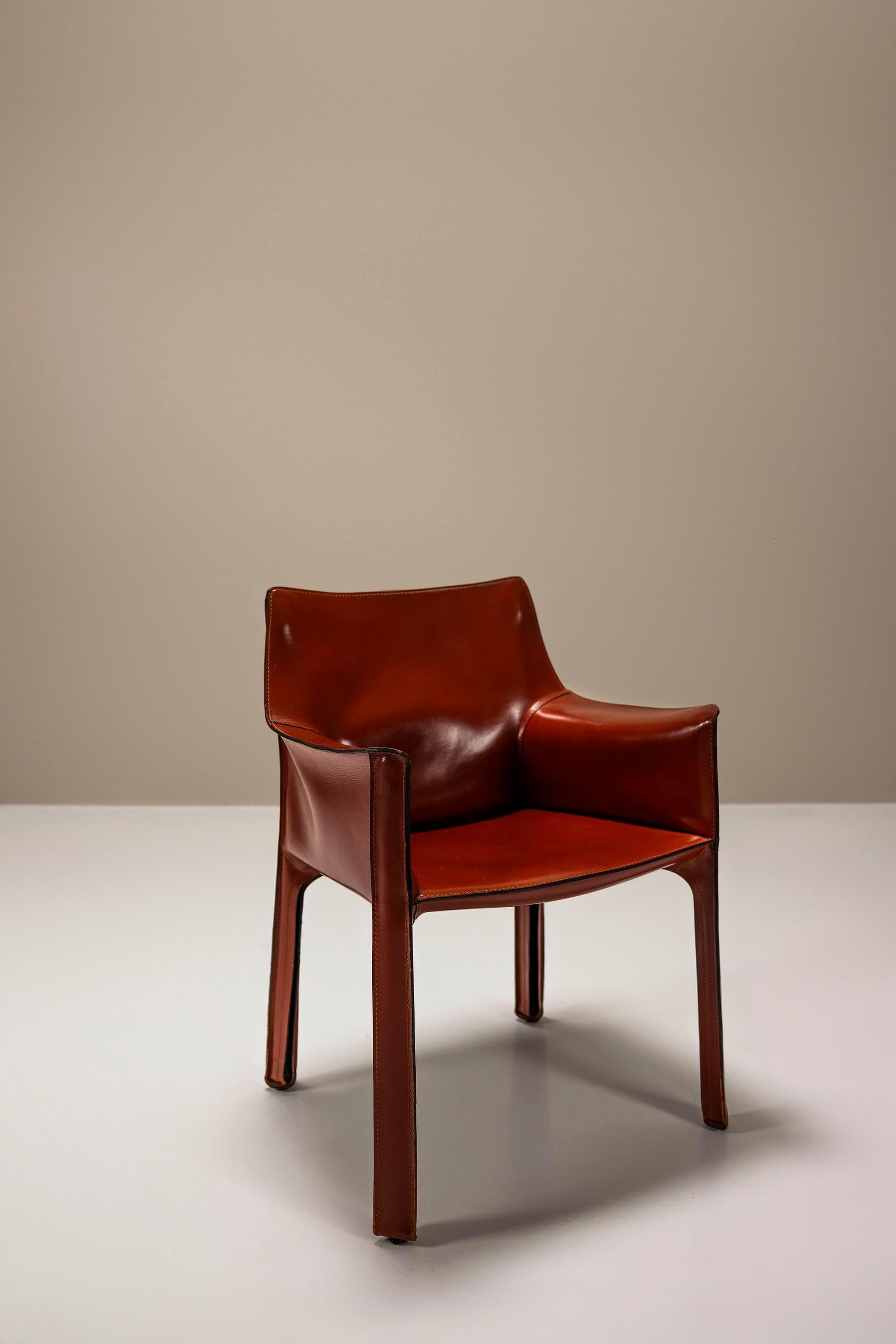 Set Of Six 'CAB' Chairs In Burgundy Leather By Mario Bellini For Cassina, Italy 7
