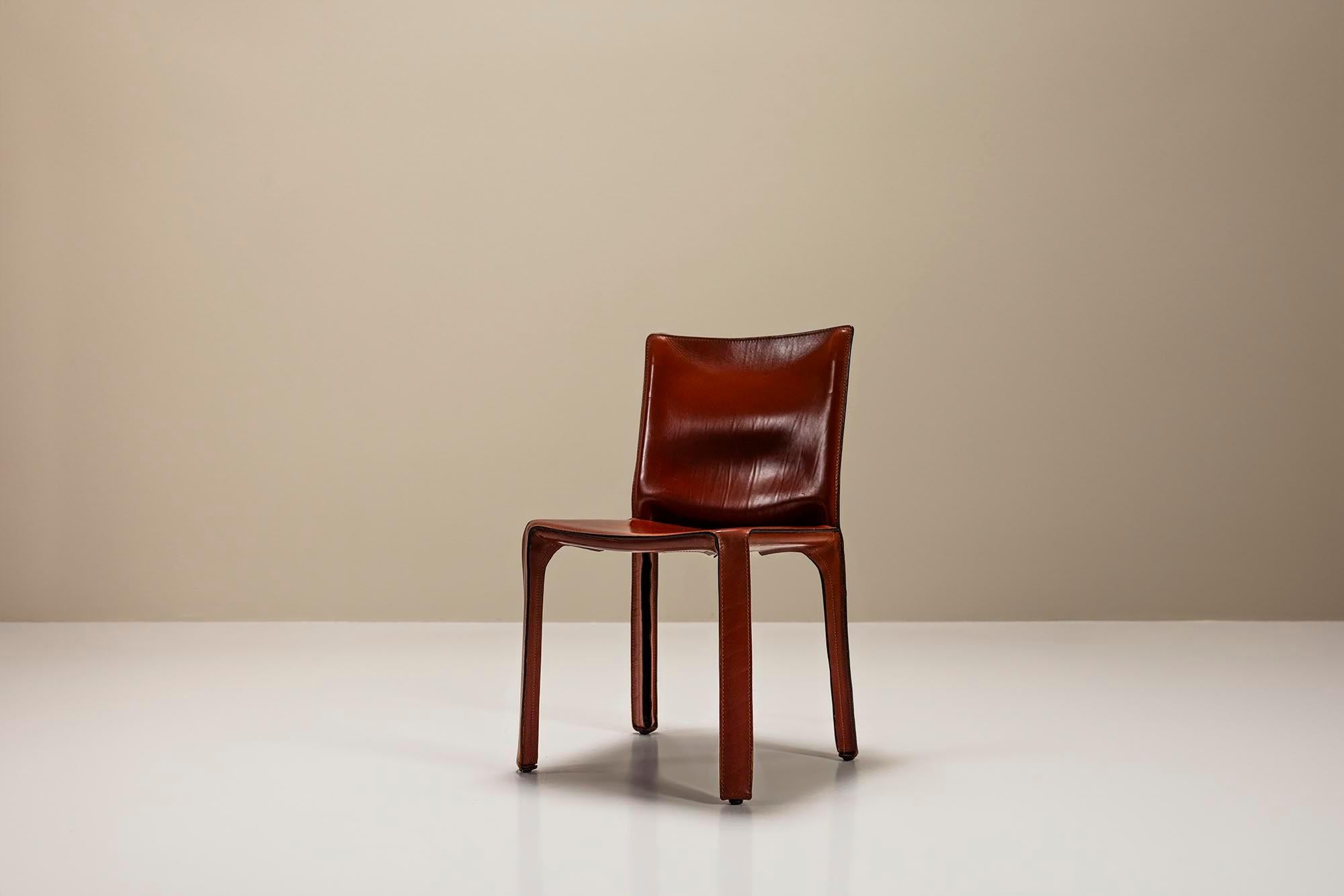 Mid-Century Modern Set Of Six 'CAB' Chairs In Burgundy Leather By Mario Bellini For Cassina, Italy  For Sale