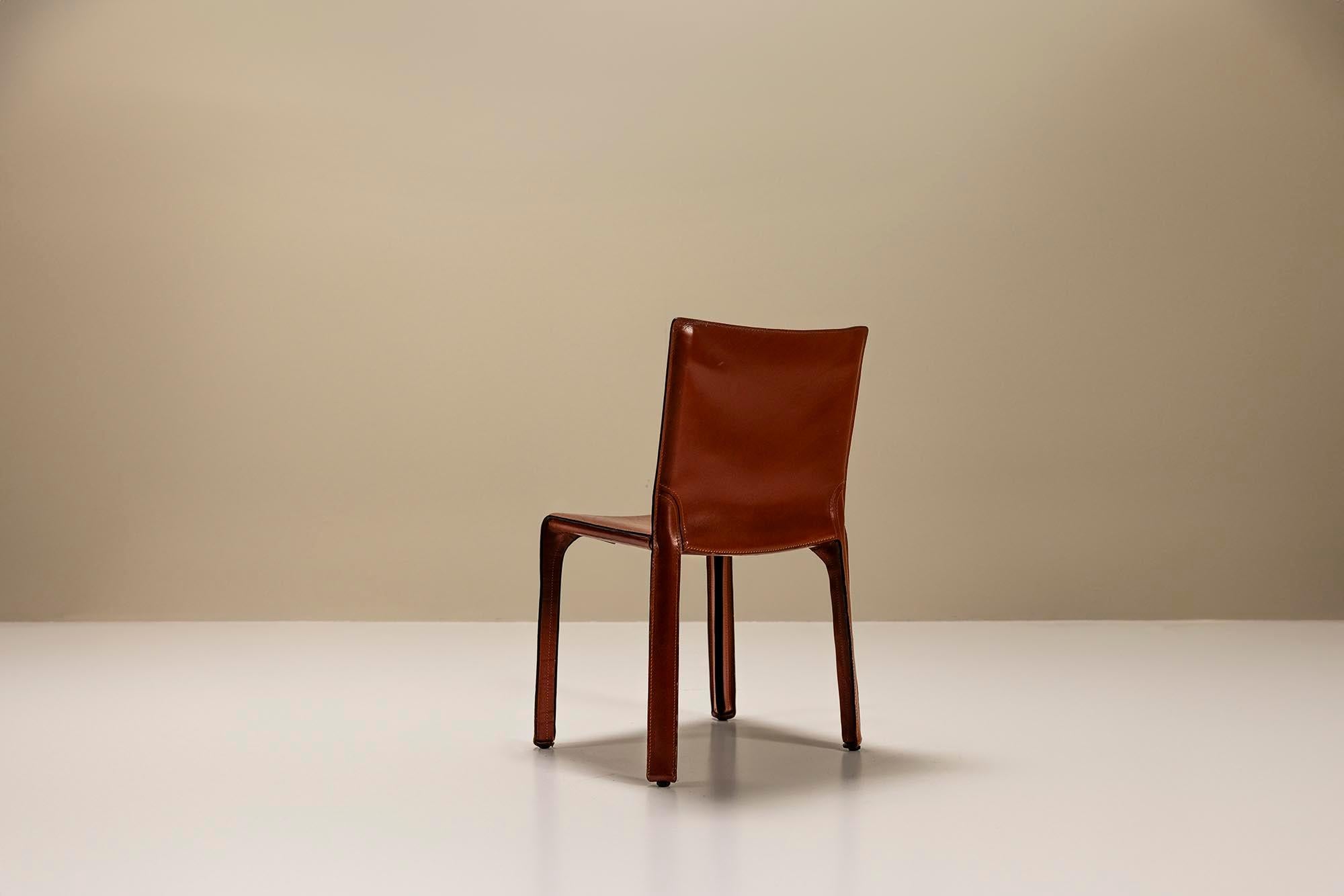 Italian Set Of Six 'CAB' Chairs In Burgundy Leather By Mario Bellini For Cassina, Italy  For Sale